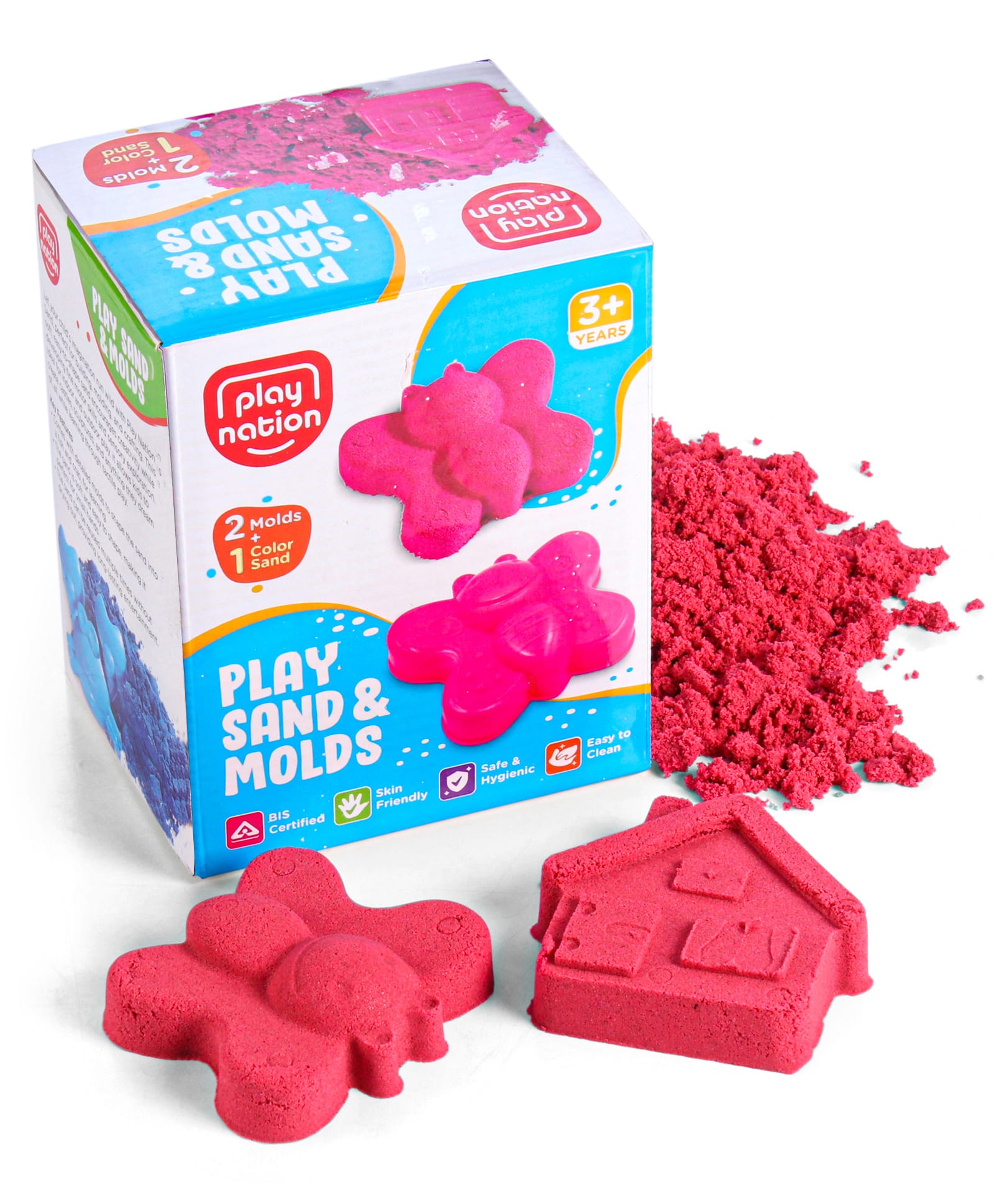 Play Nation 500 g Sand with House & Butterfly Molds| Improve Motor Skills| Creative and Fun Learning Toy for Kids with 2 Play Molds| Gifting Toy| BIS Certified - Pink