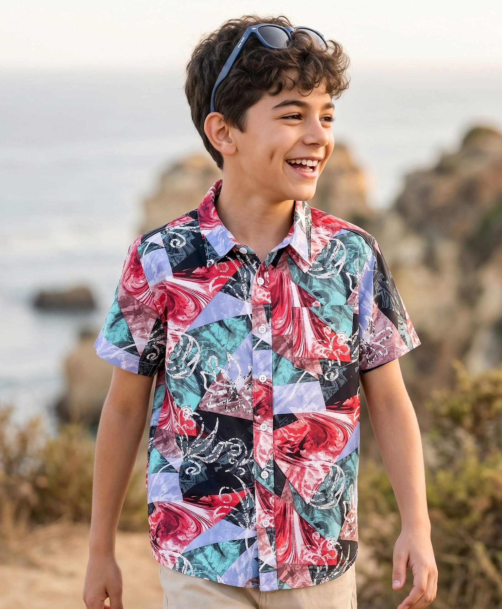 Pine Kids Viscose Woven Half Sleeves Printed Shirt - Dark Red Blue & Black-picture-11