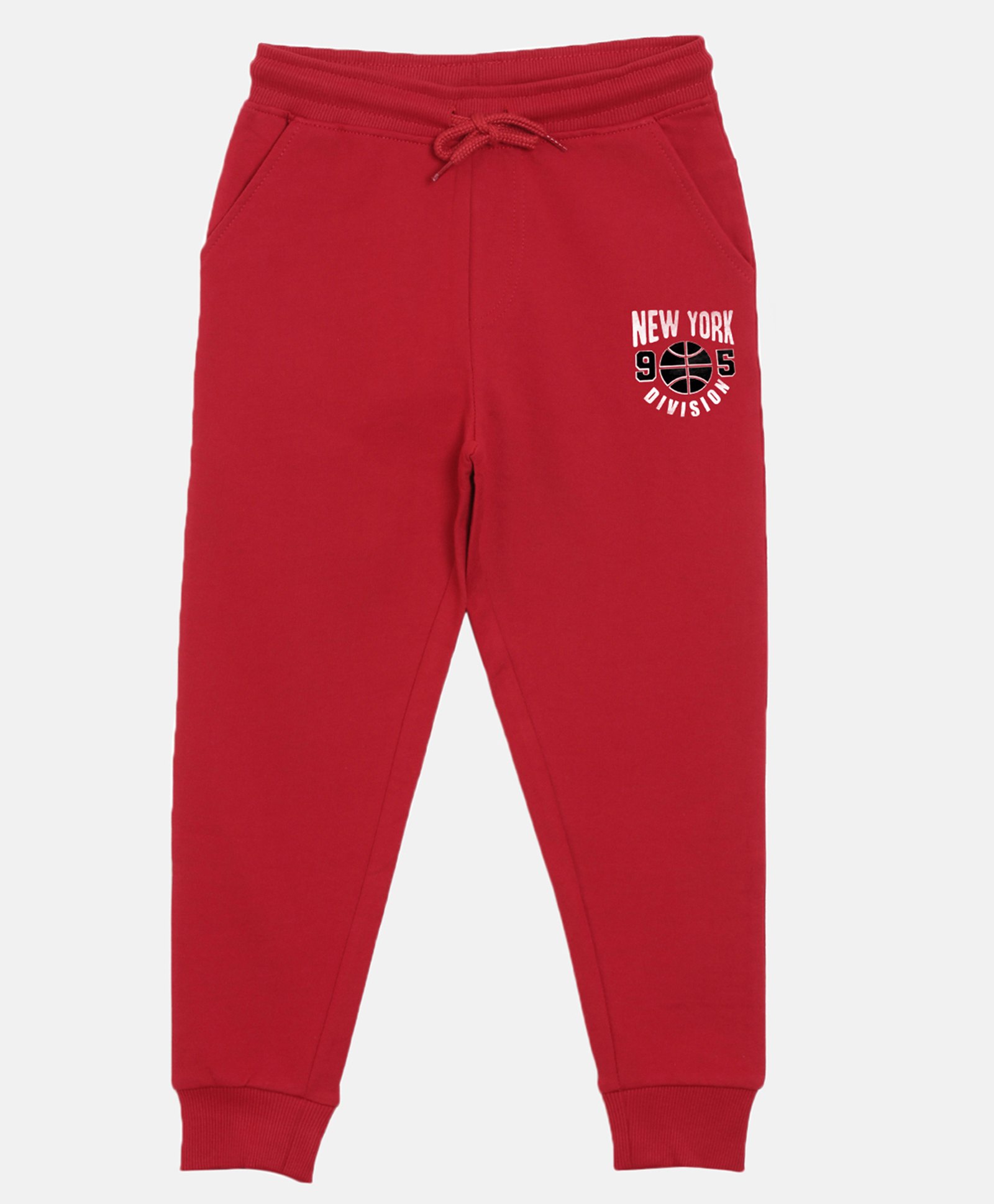 3PIN Cotton New York Division Text Printed Joggers - Red-image-3