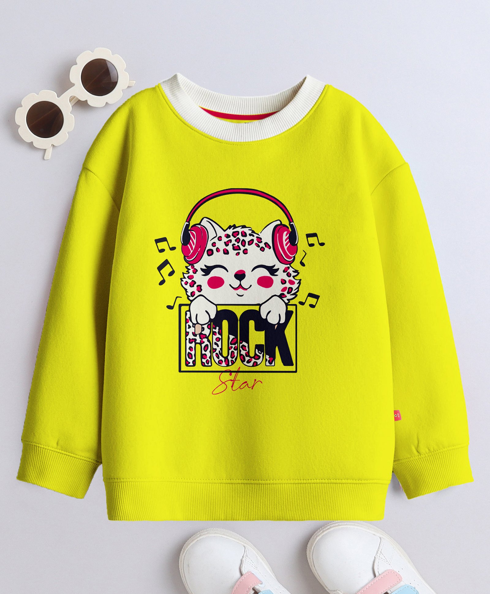 3PIN Cotton Full Sleeves Kitten Printed Sweatshirts - Yellow-picture-20