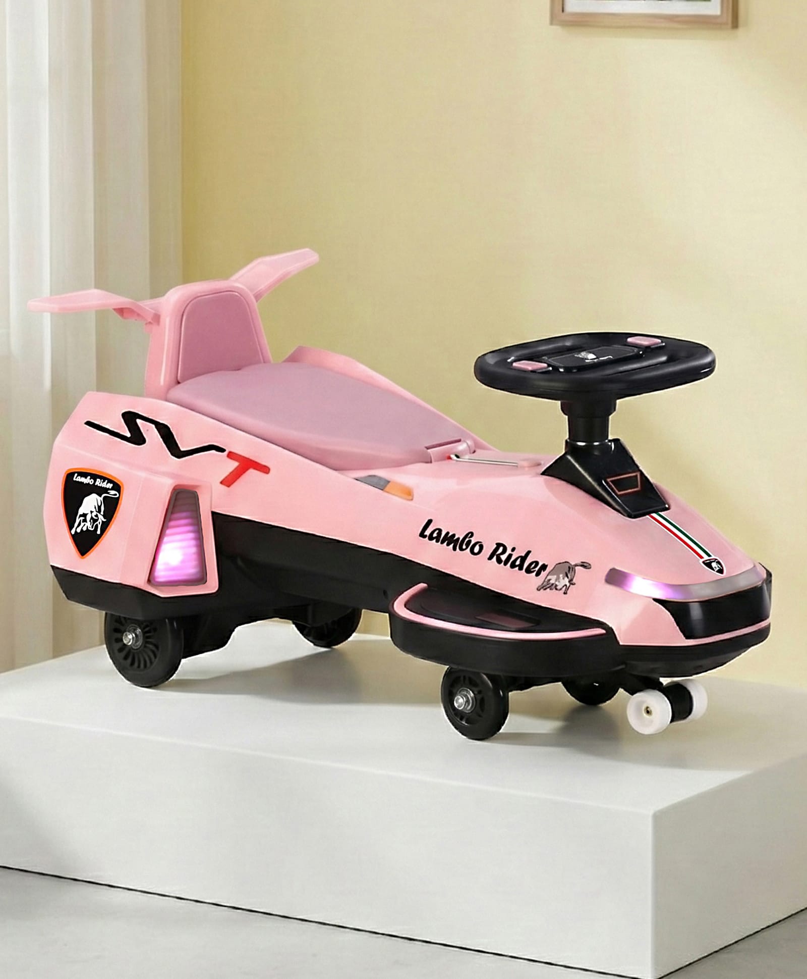 Kids Swing Car With Light & Music - Pink| Easy to Handle| Built for Rough Play| Encourages Physical Activity| Smooth PU Wheels-image-44