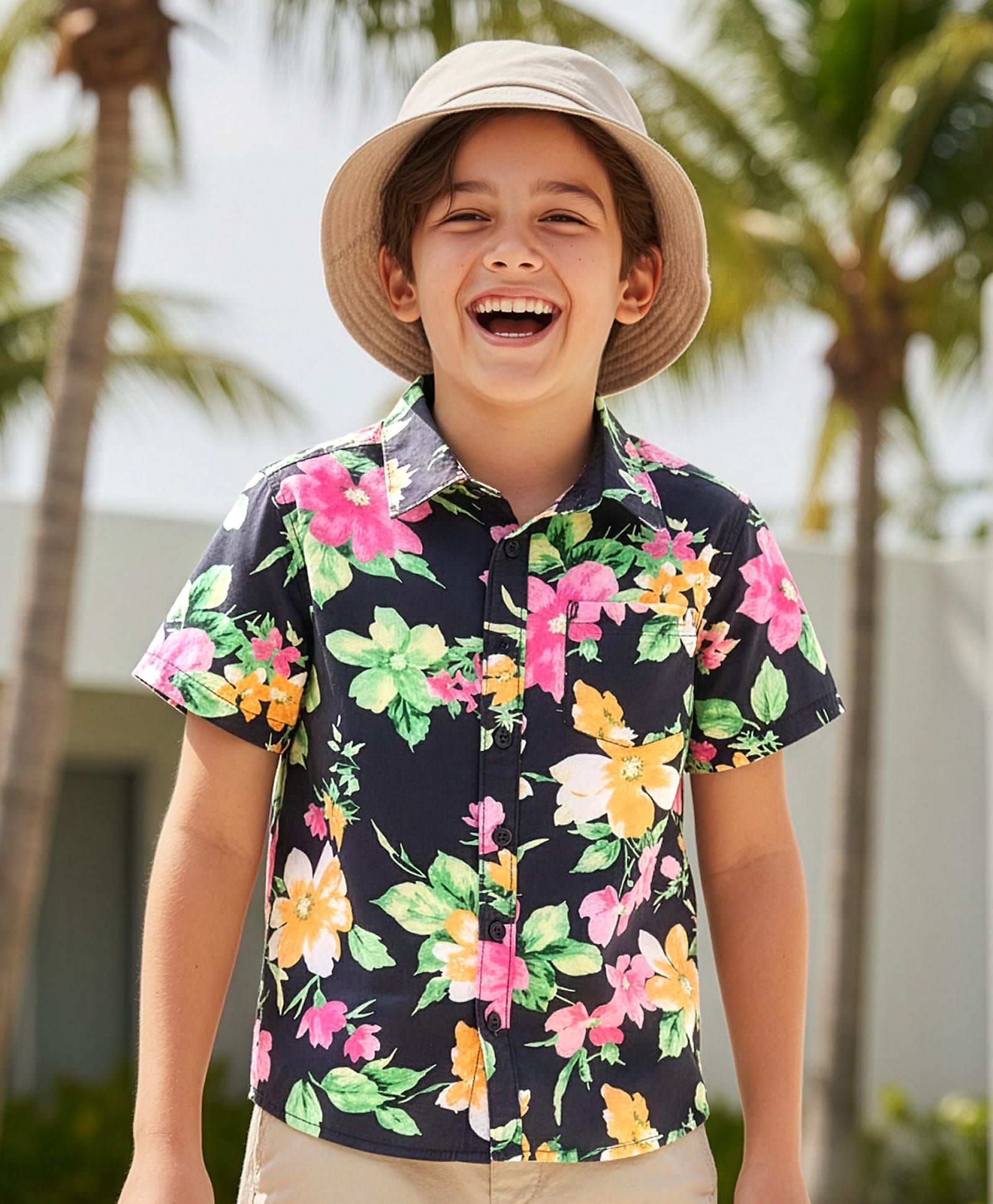 Pine Kids Viscose Woven Half Sleeves Shirt with Floral Print - Black-image-16