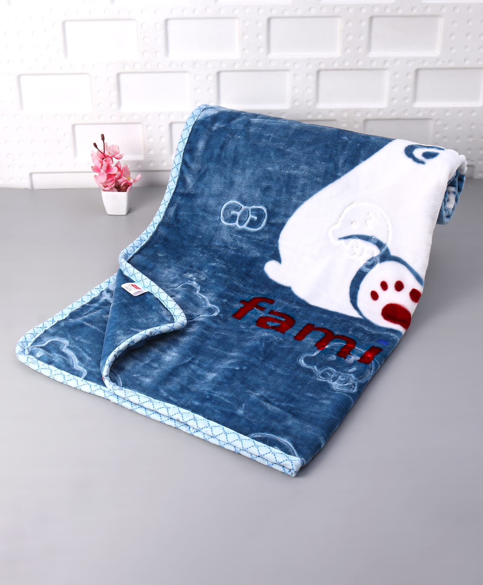 Babyhug Premium Embossed Mink Blanket Polar bear Print - Teal Blue-image-48