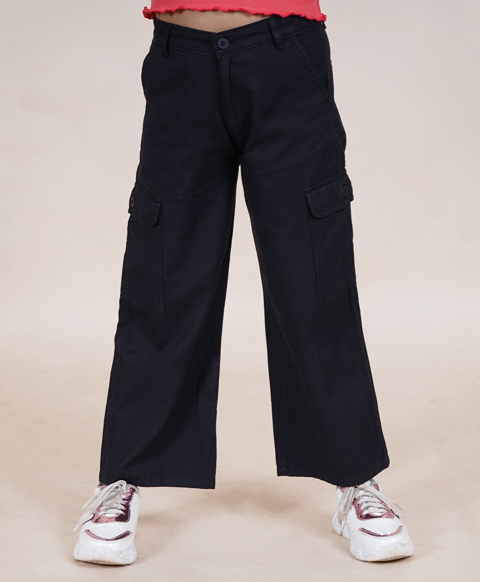 Kiddopanti Cotton Full Length Straight Fit Cargo Pant - Black-picture-20