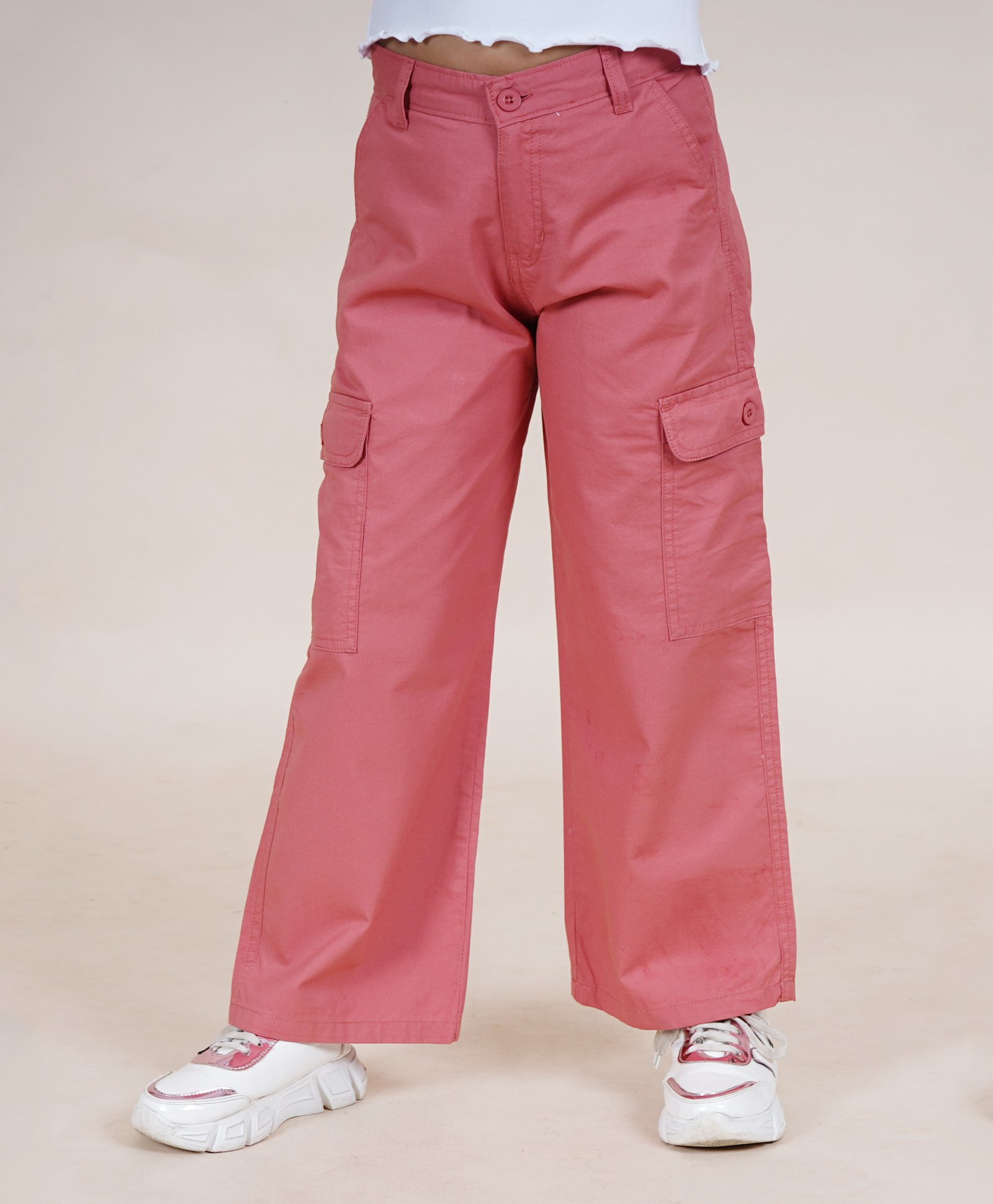 Kiddopanti Cotton Full Length Straight Fit Cargo Pant - Coral-picture-25