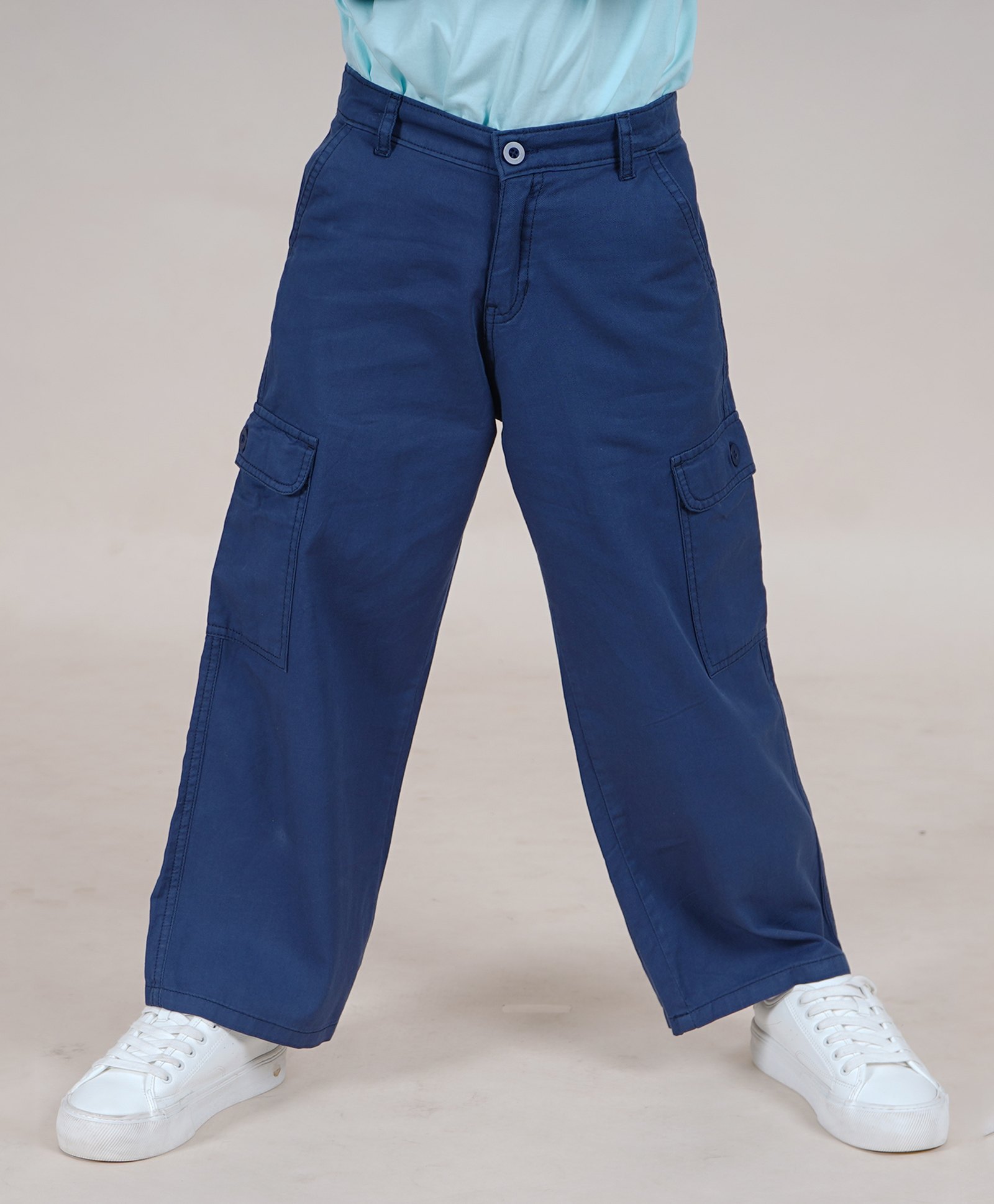 Kiddopanti Cotton Full Length Straight Fit Cargo Pant - Navy-picture-21