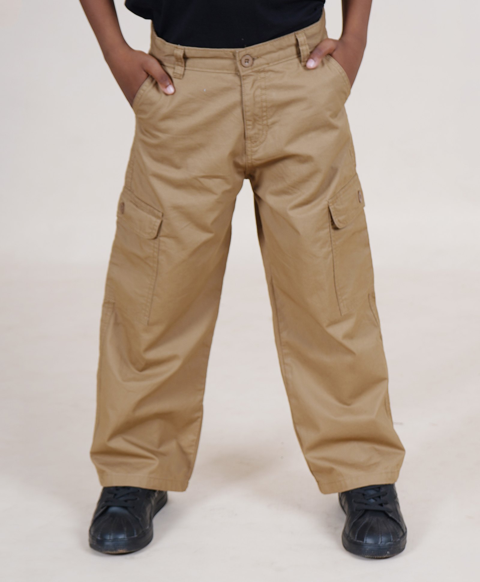 Kiddopanti Cotton Full Length Straight Fit Cargo Pant - Coffee Brown-picture-28
