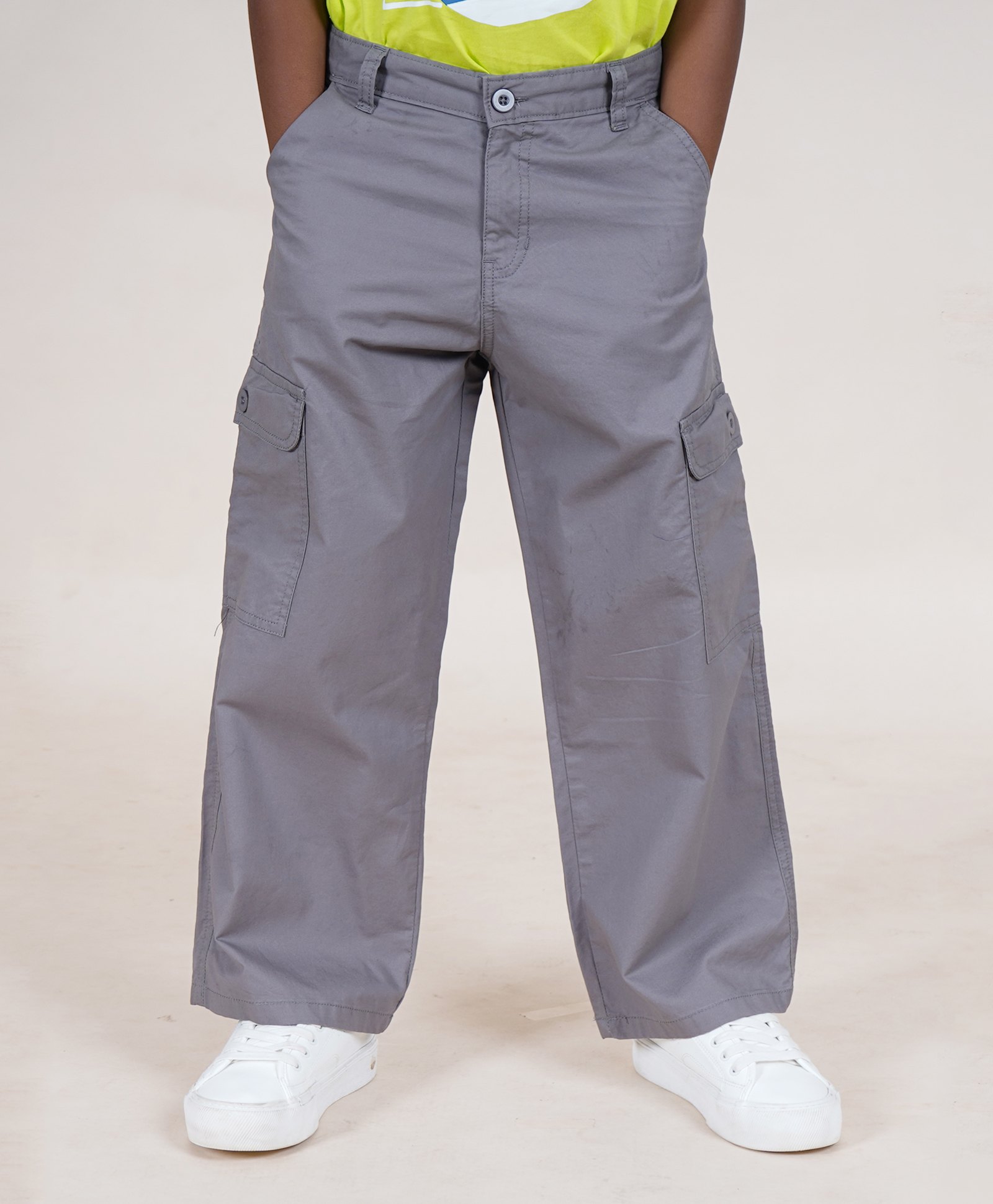 Kiddopanti Cotton Full Length Straight Fit Cargo Pant - Grey-picture-20