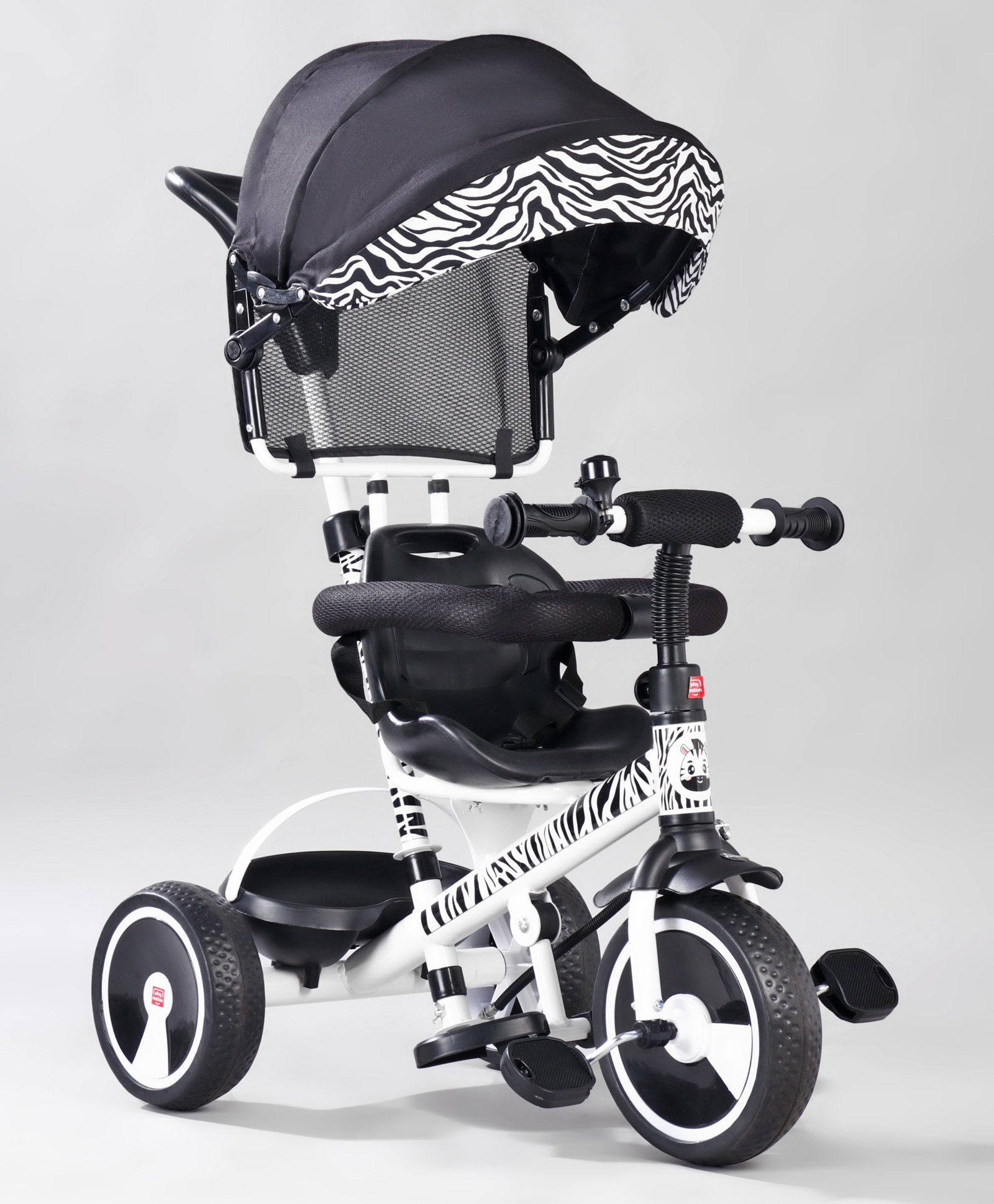 Play Nation Little Zebra Tricycle With Parental Push Handle & Canopy - White-picture-21