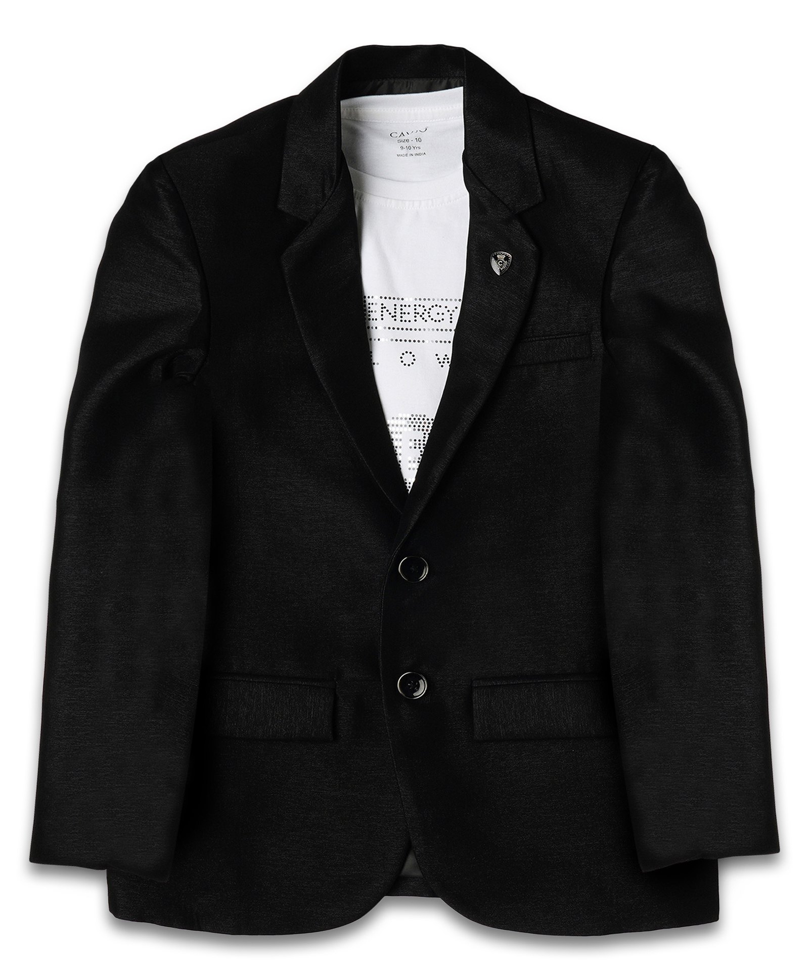 CAVIO Cotton Full Sleeves Solid Blazer With Stones Embellished Tee - Black-image-30
