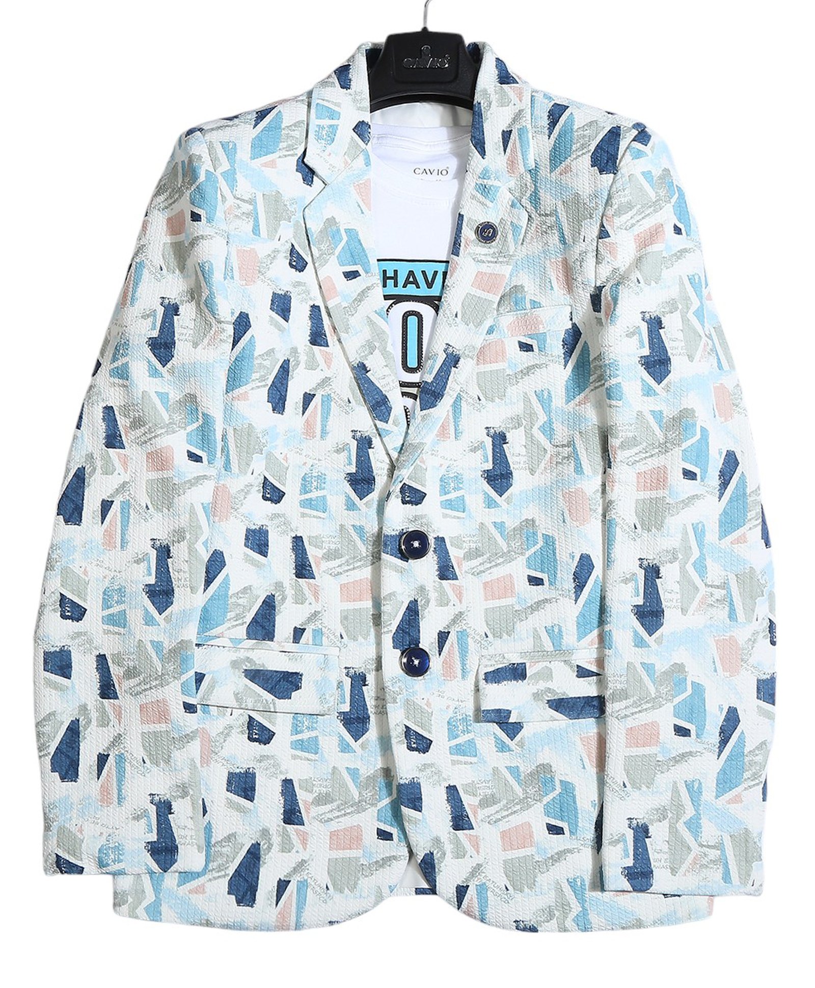 CAVIO Cotton Full Sleeves Abstract Printed Blazer With Tee - Navy Blue-picture-22