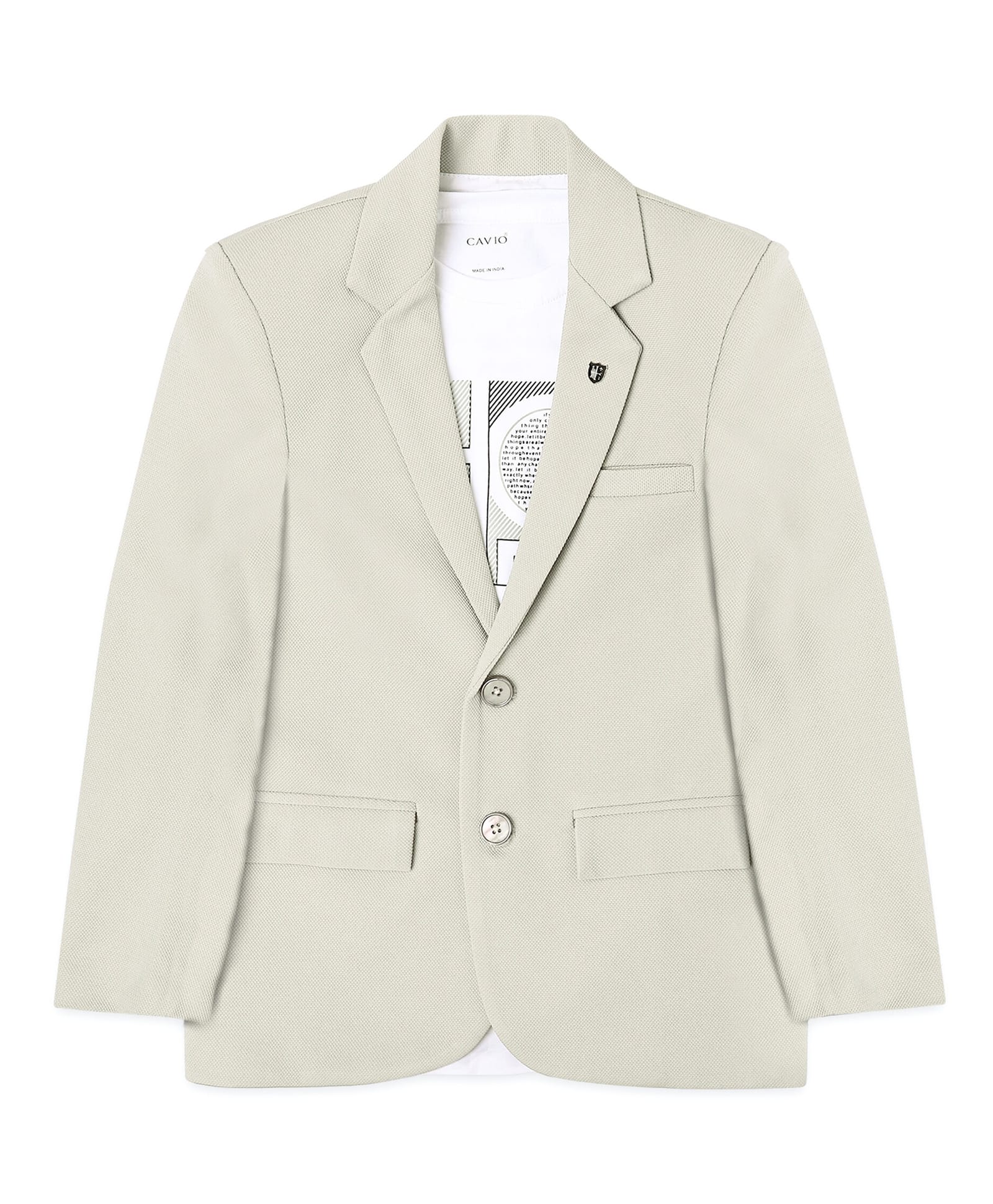 CAVIO Full Sleeves Solid Blazer With Text Printed Tee Set - Cream-picture-22