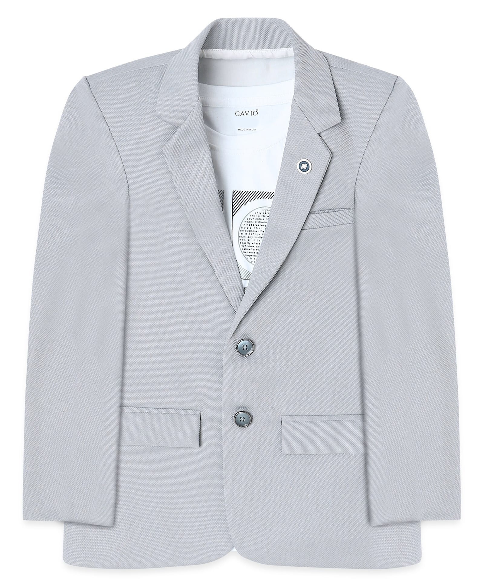 CAVIO Full Sleeves Solid Blazer With Text Printed Tee Set - Grey-picture-24