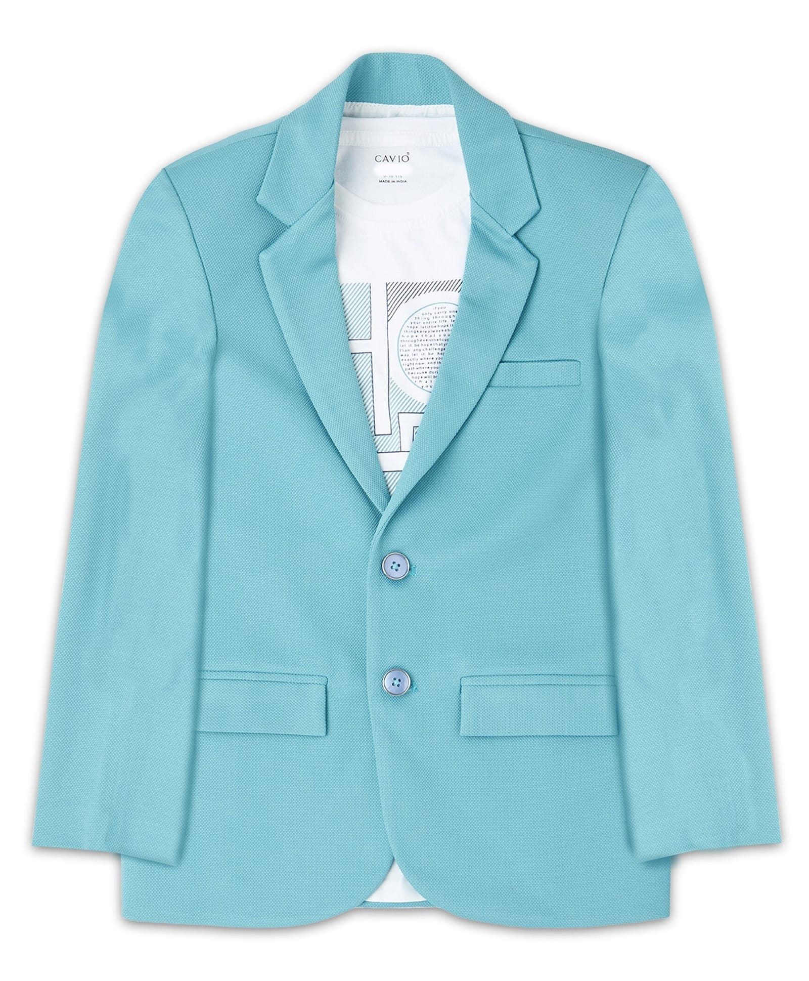 CAVIO Full Sleeves Solid Blazer With Text Printed Tee Set - Turquoise Blue-picture-30