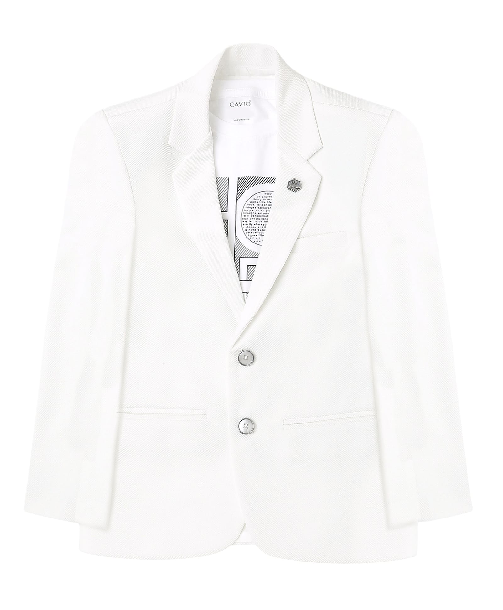 CAVIO Full Sleeves Solid Blazer With Text Printed Tee Set - White-picture-15