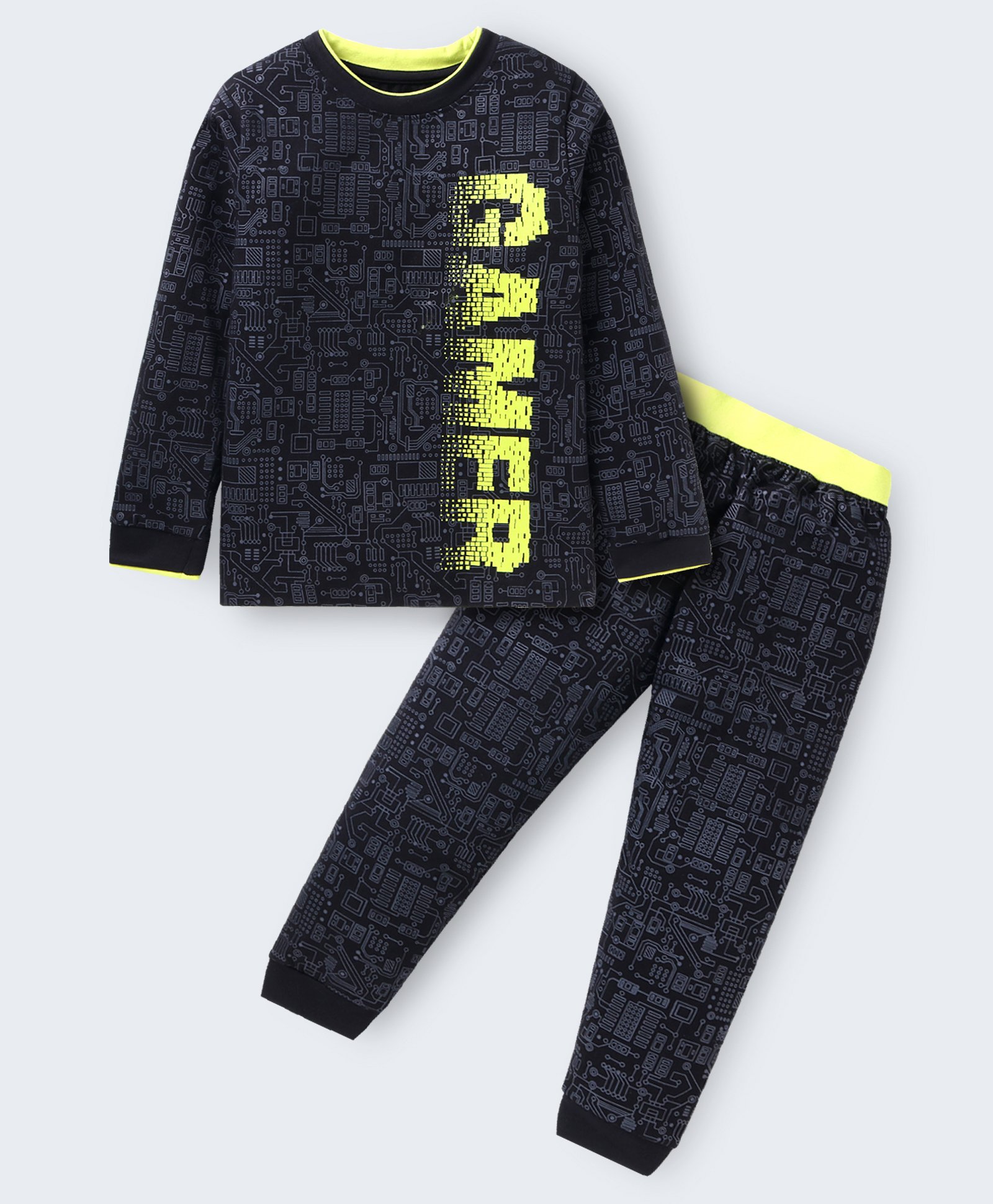 Unicorns Cotton Full Sleeves Gamer Text Printed Tee With Coordinating Pajama Set - Black-picture-17