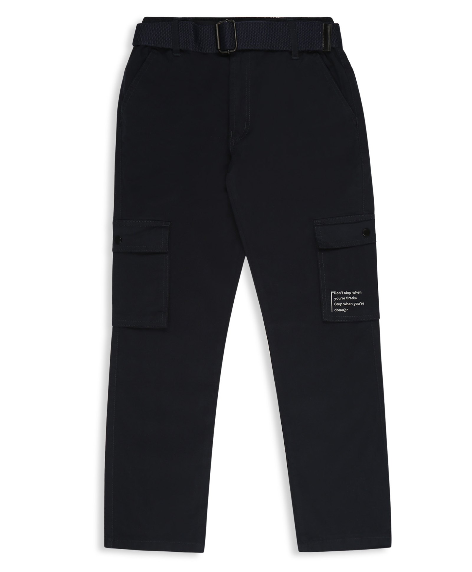 CAVIO Cotton Dont Stop Text Printed Cargo Trousers With Belt - Black-picture-27