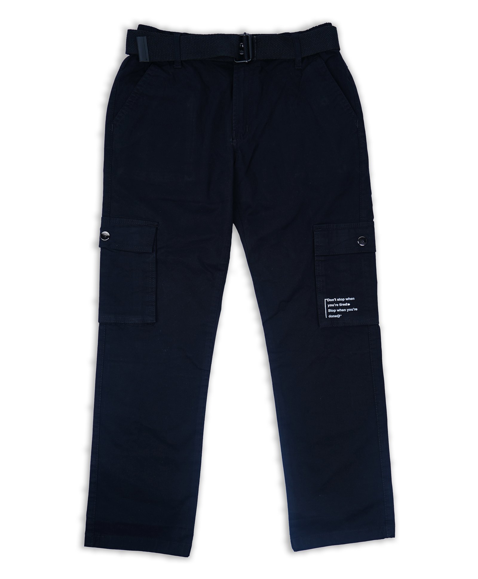 CAVIO Cotton Dont Stop Text Printed Cargo Trousers With Belt - Navy Blue-picture-11