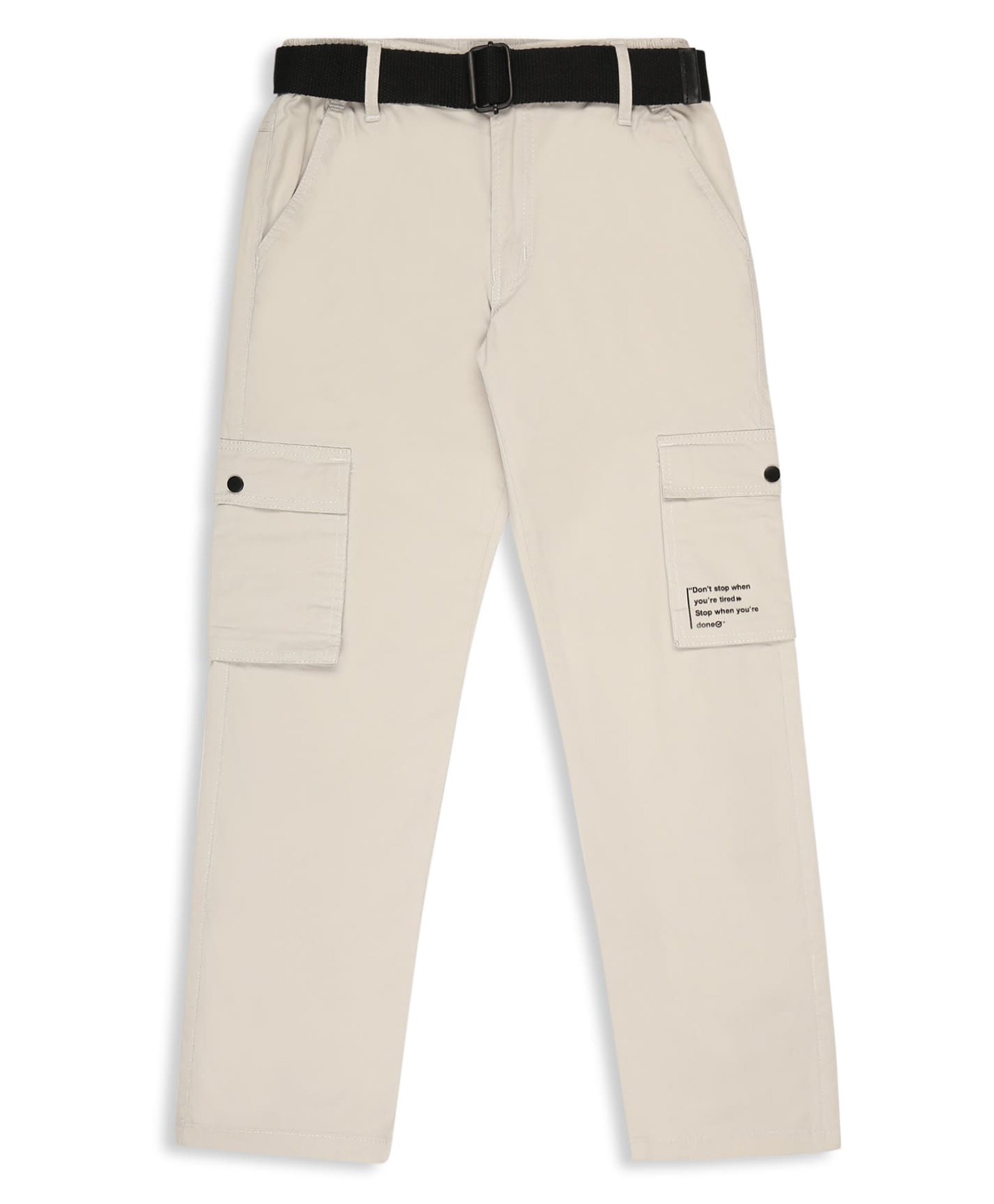 CAVIO Cotton Dont Stop Text Printed Cargo Trousers With Belt - Grey-picture-13
