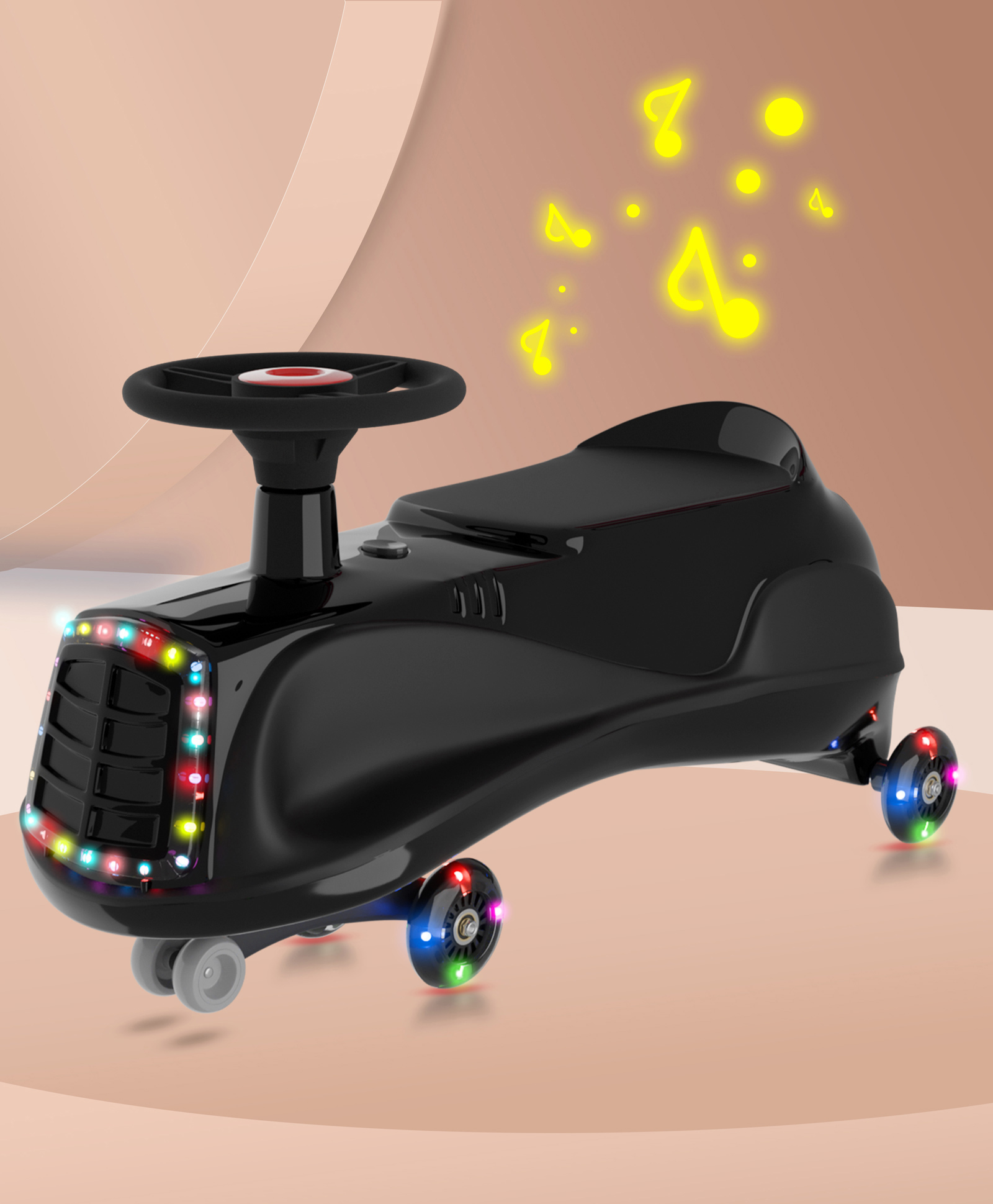 Kids Swing Car With Light & Music Fully Assembled| Easy to Handle| Built for Rough Play| Encourages Physical Activity| Smooth PU Wheels - Black-image-39
