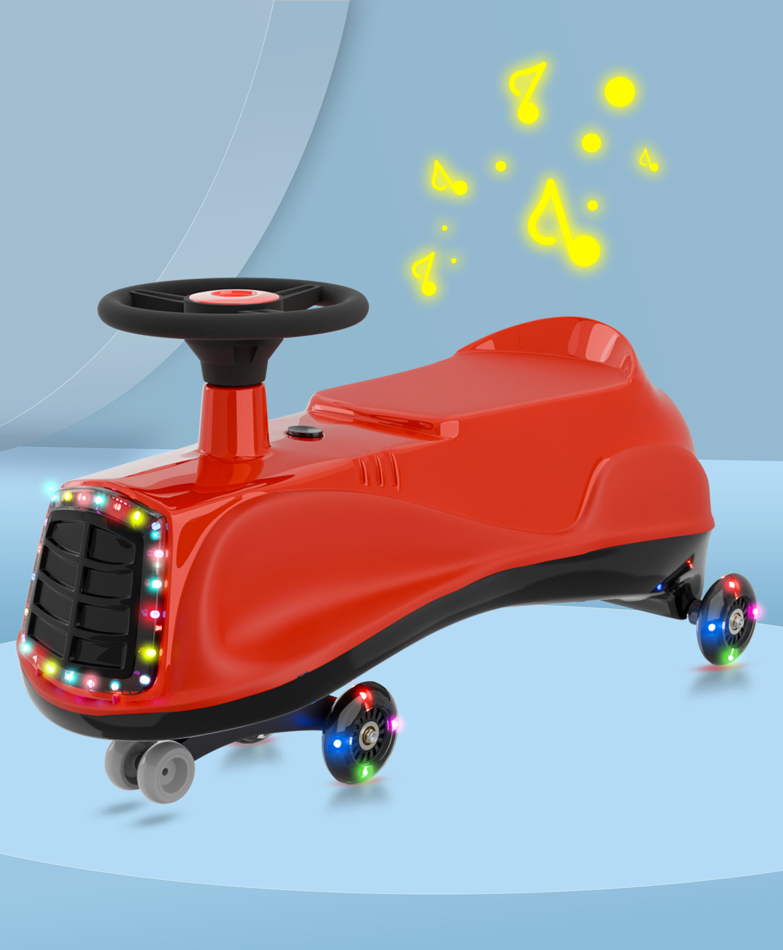 Kids Swing Car With Light & Music Fully Assembled| Easy to Handle| Built for Rough Play| Encourages Physical Activity| Smooth PU Wheels - Red-image-24