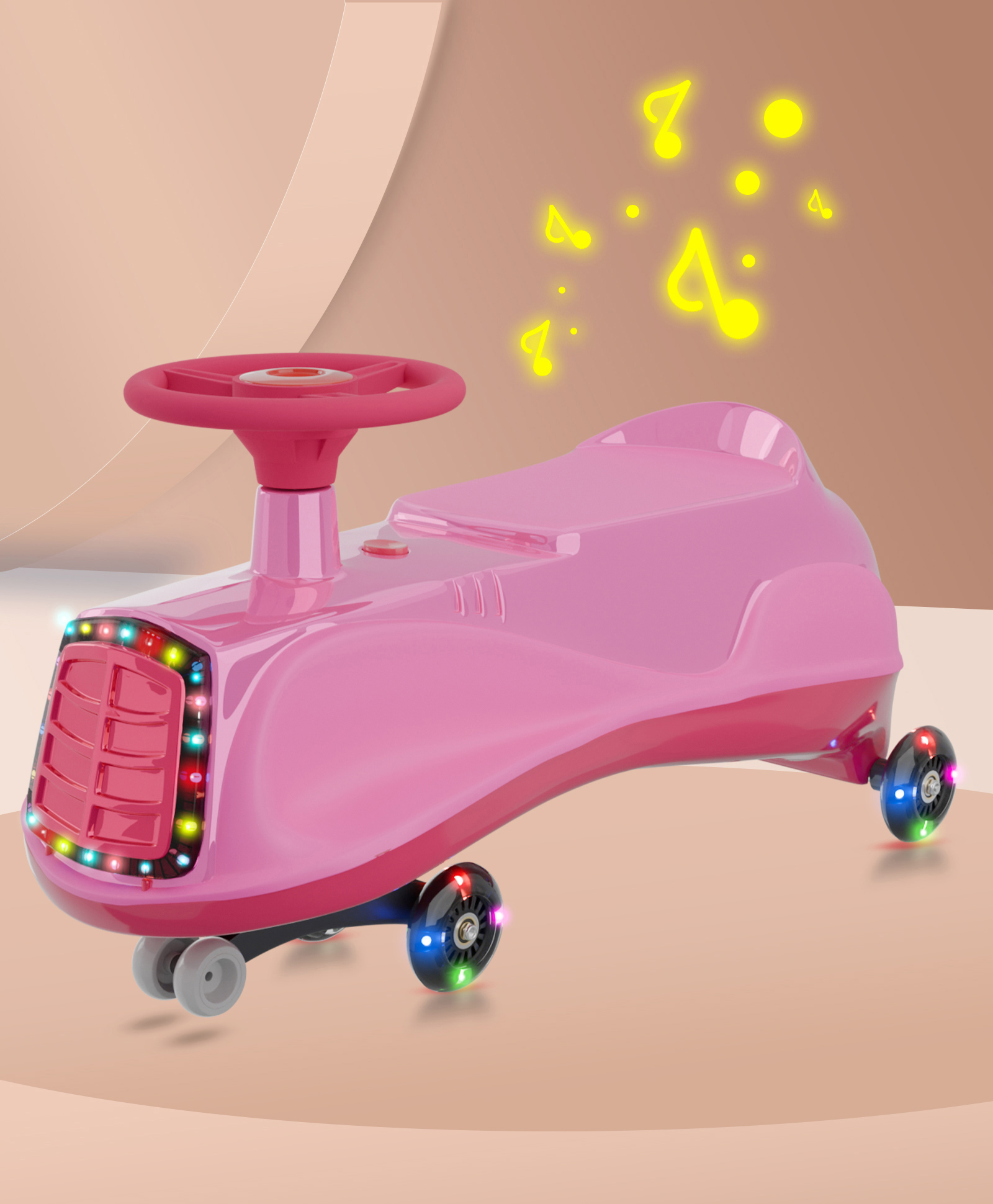 Kids Swing Car With Light & Music Fully Assembled| Easy to Handle| Built for Rough Play| Encourages Physical Activity| Smooth PU Wheels - Pink-image-23