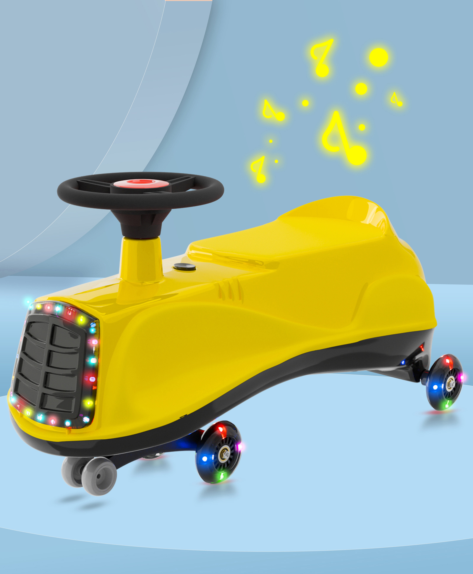 Kids Swing Car With Light & Music Fully Assembled| Easy to Handle| Built for Rough Play| Encourages Physical Activity| Smooth PU Wheels - Yellow-image-27