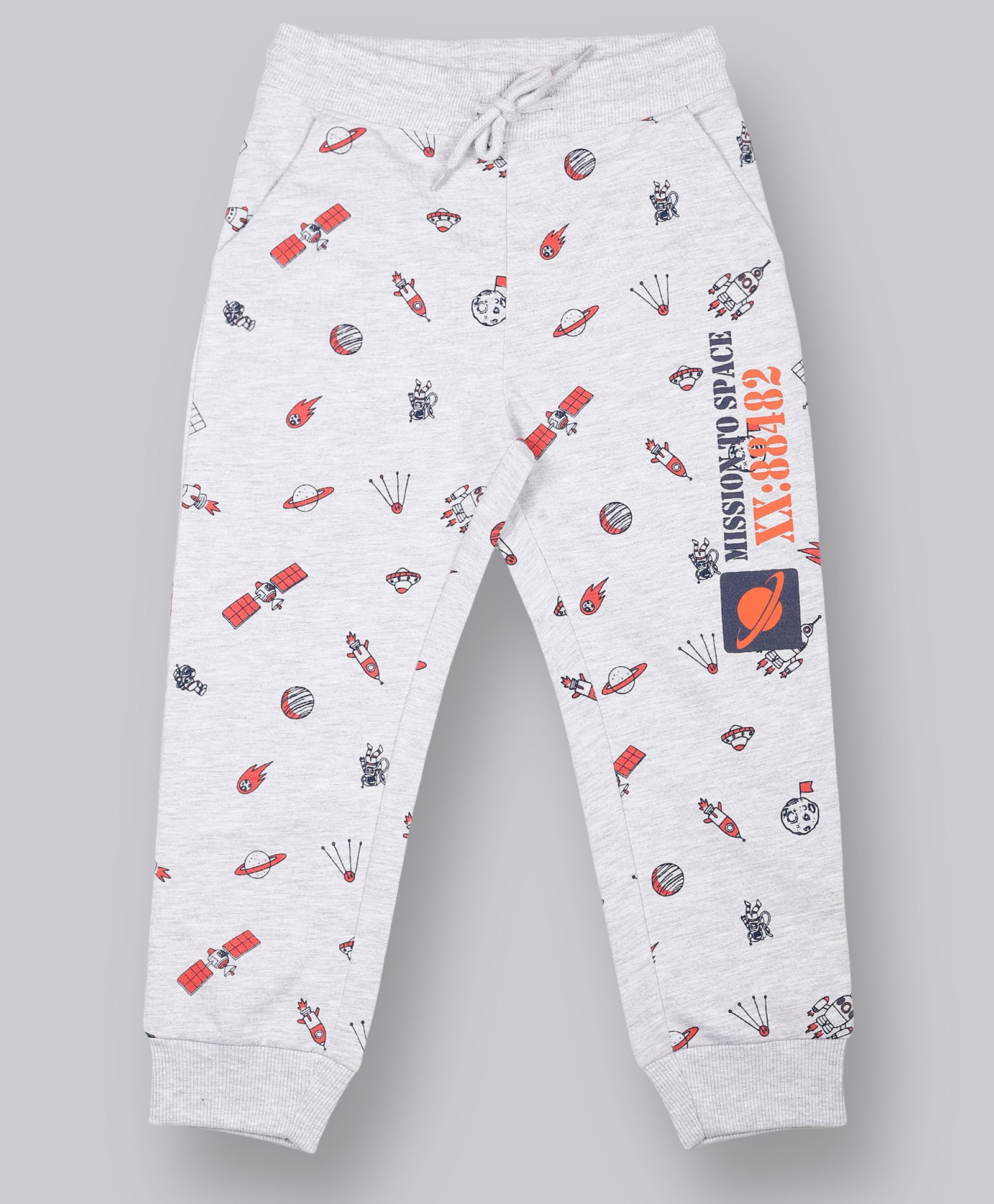 Plum Tree Cotton Space Theme & Text Printed Joggers - Grey Melange-picture-16