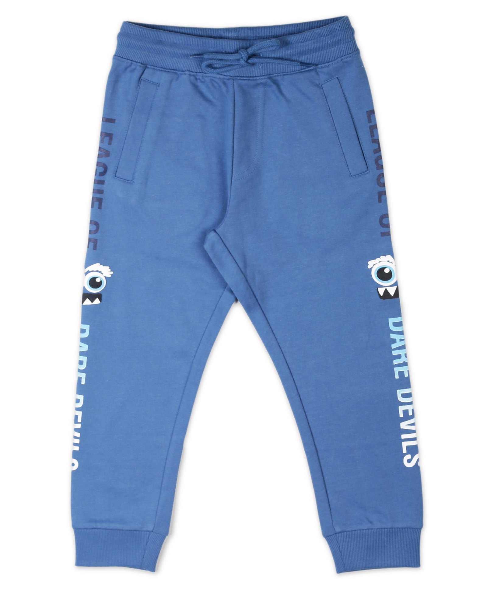 Plum Tree Cotton Dare Devils Side Text Printed Joggers - Denim Blue-picture-42