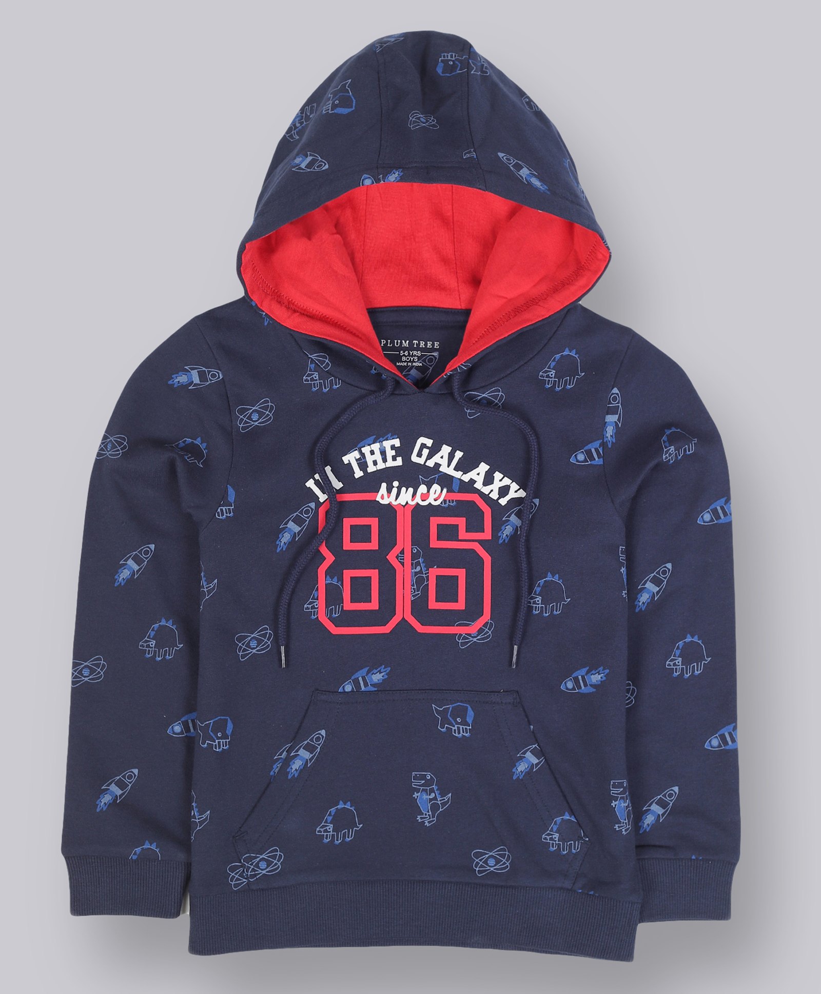 Plum Tree Cotton Full Sleeves Space Theme Printed Hooded Sweatshirt - Navy Blue-picture-16