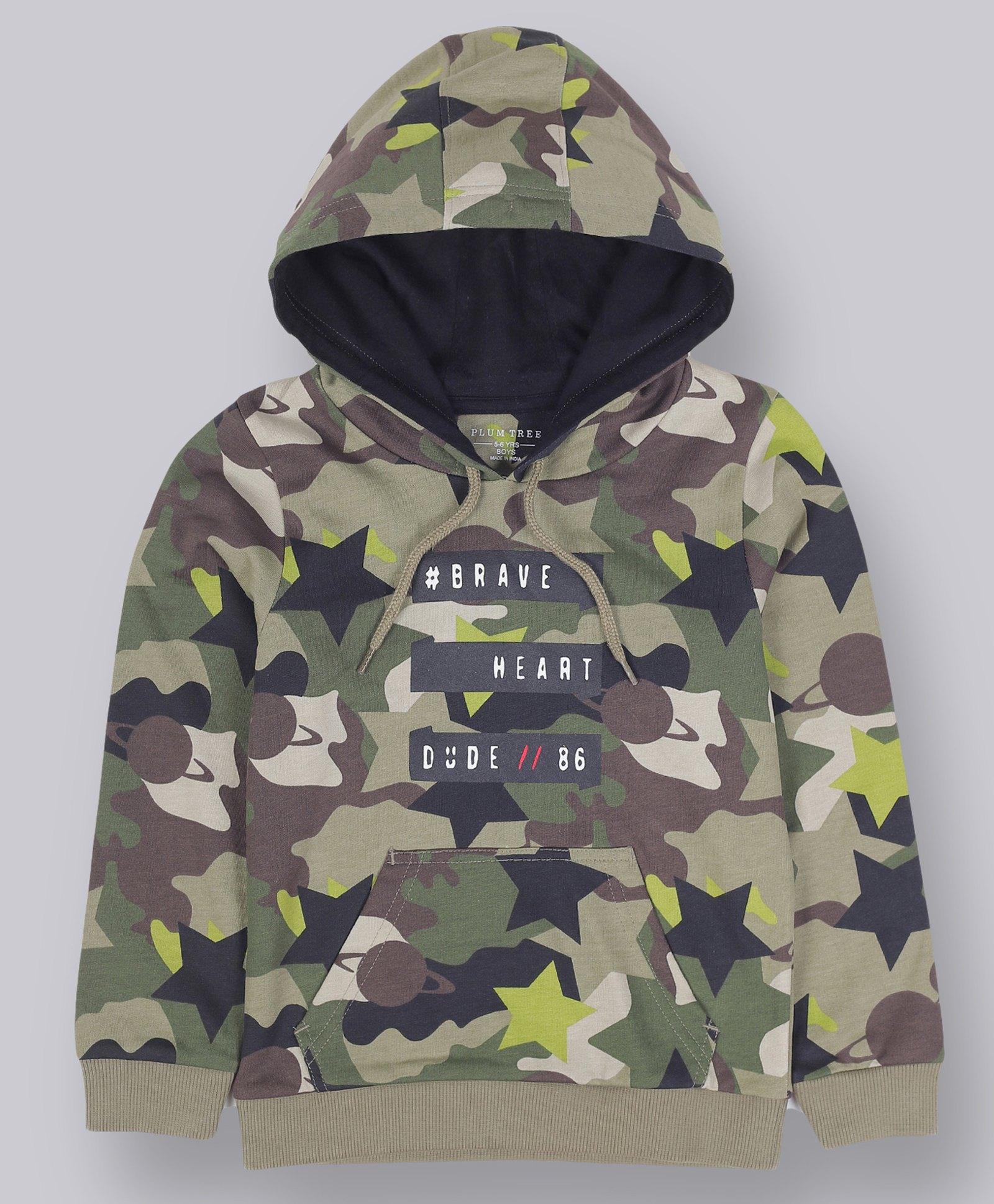 Plum Tree Cotton Full Sleeves Camouflage Printed Hooded Sweatshirt - Olive Green-picture-14