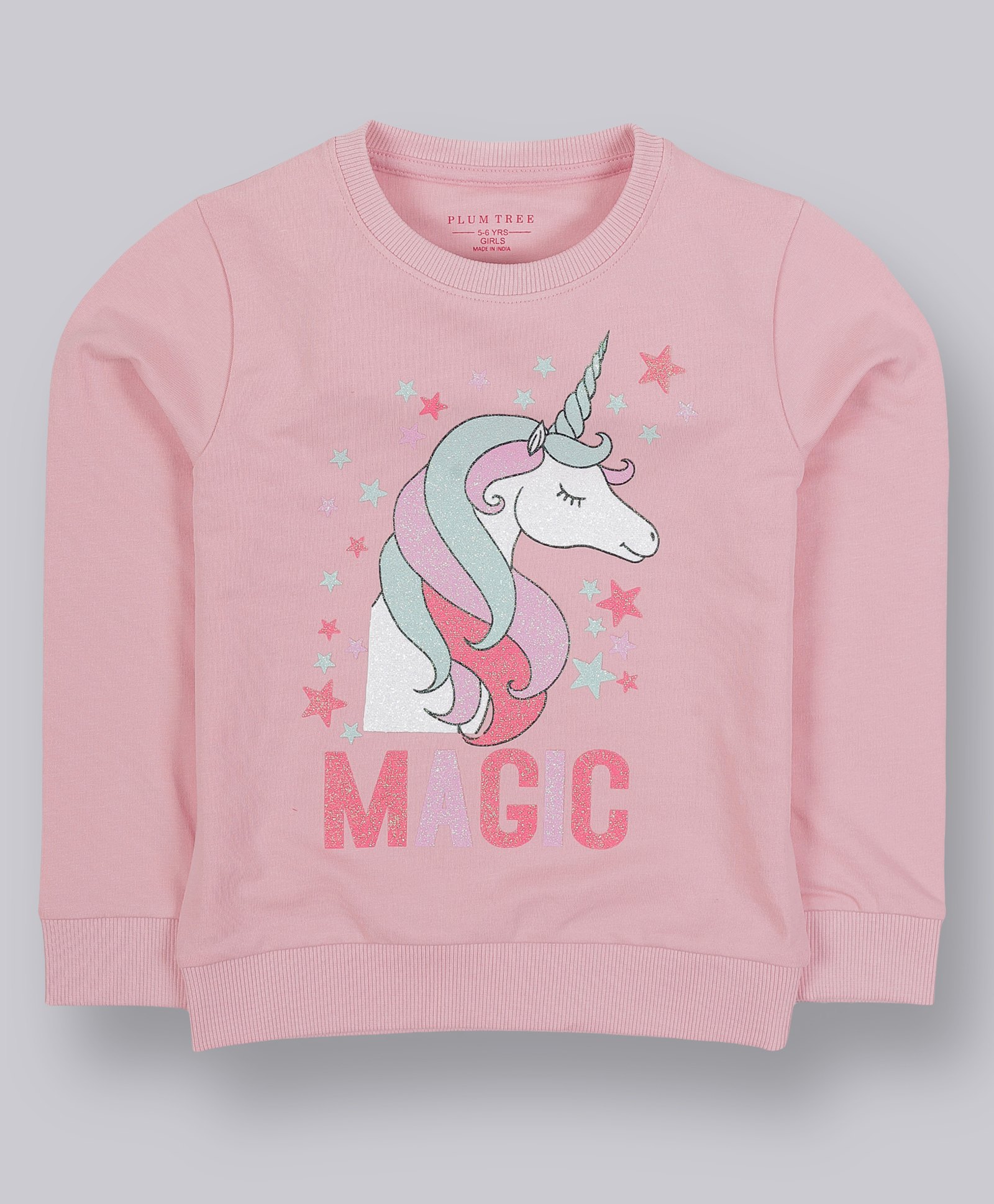 Plum Tree Cotton Full Sleeves Unicorn Glitter Printed Sweatshirt - Pink-picture-18