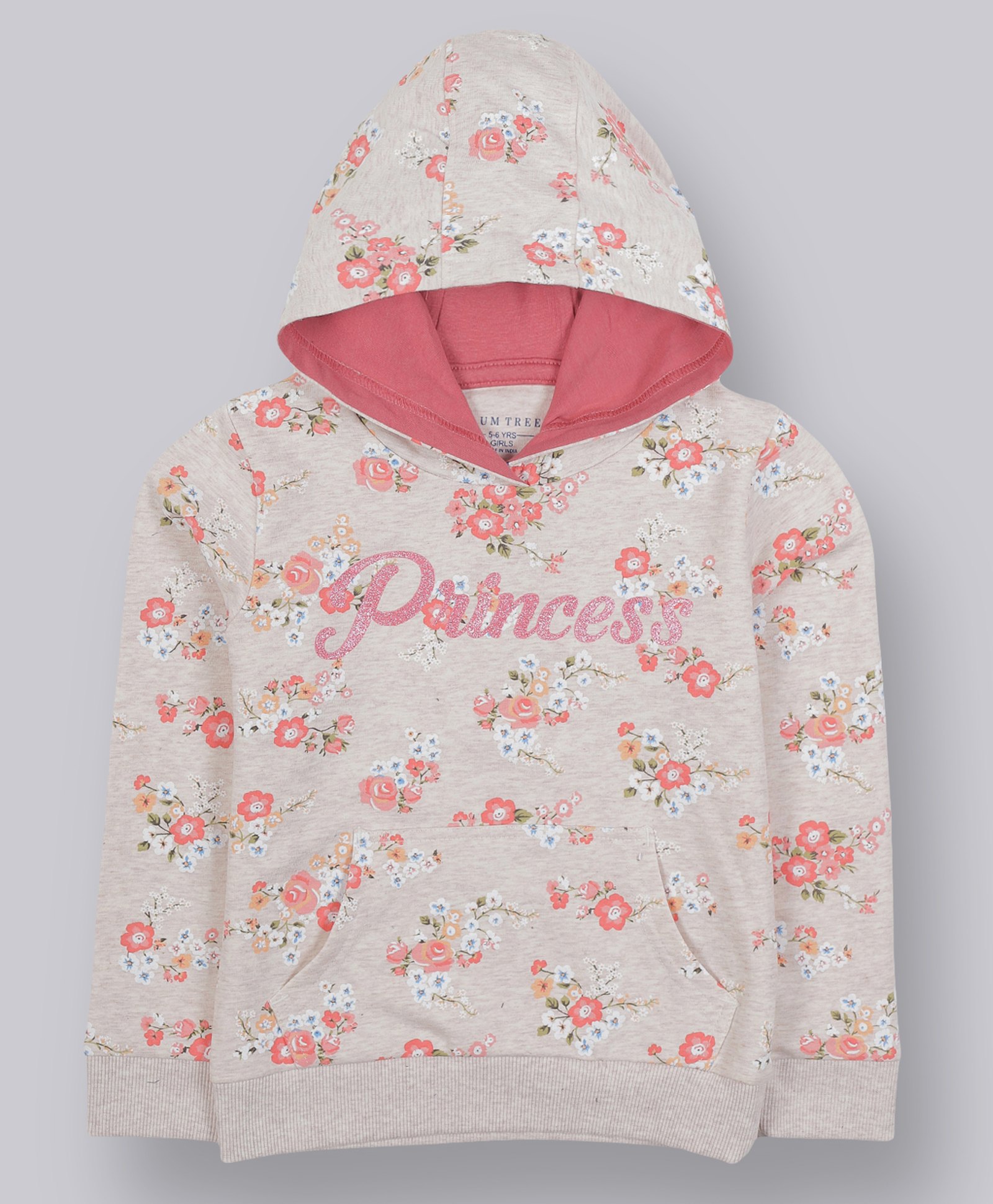 Plum Tree Cotton Full Sleeves Floral Printed Hooded Sweatshirt - Peach-picture-21