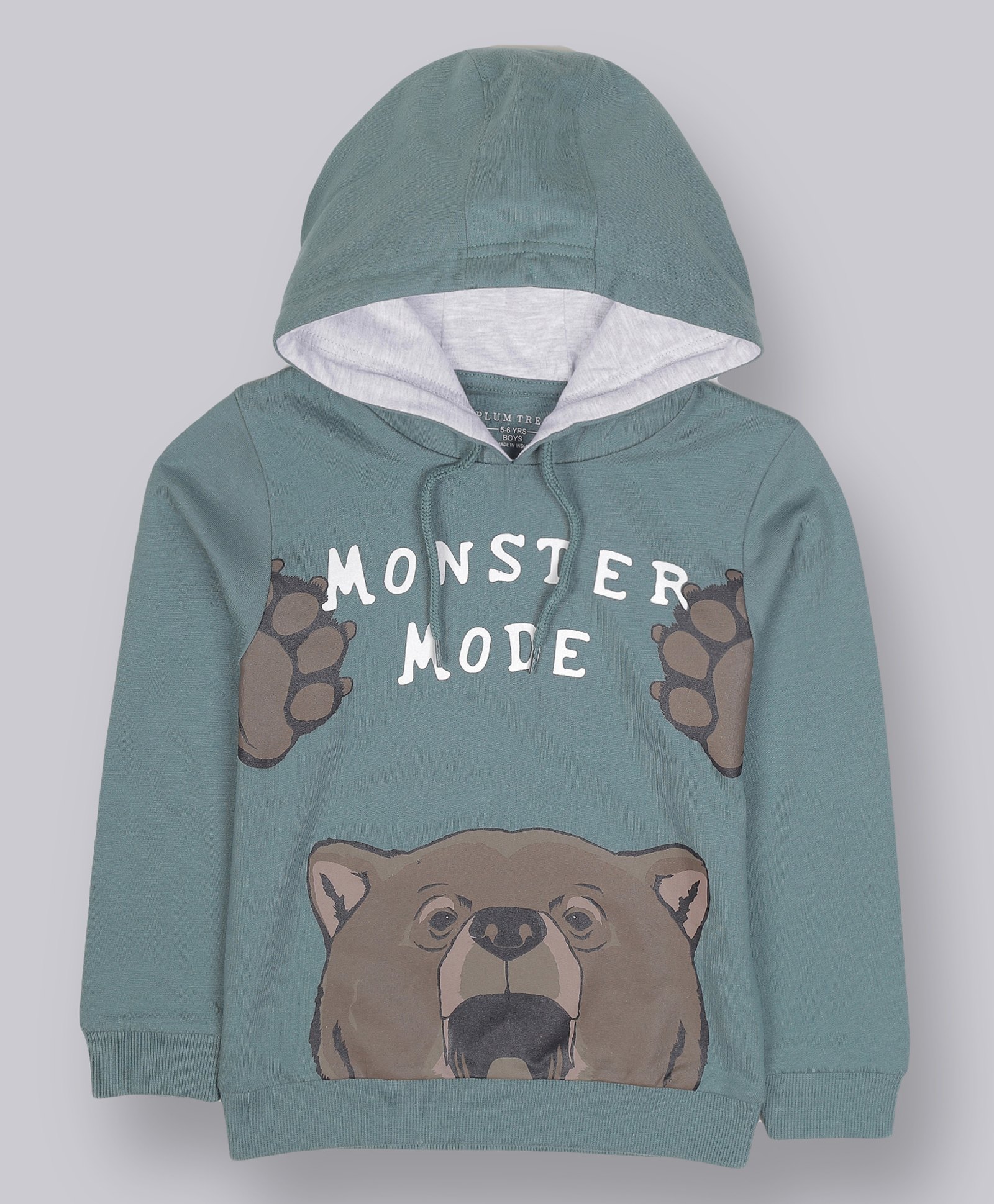Plum Tree Full Sleeves Monster Mode Printed Hooded Sweatshirt - Green-picture-37