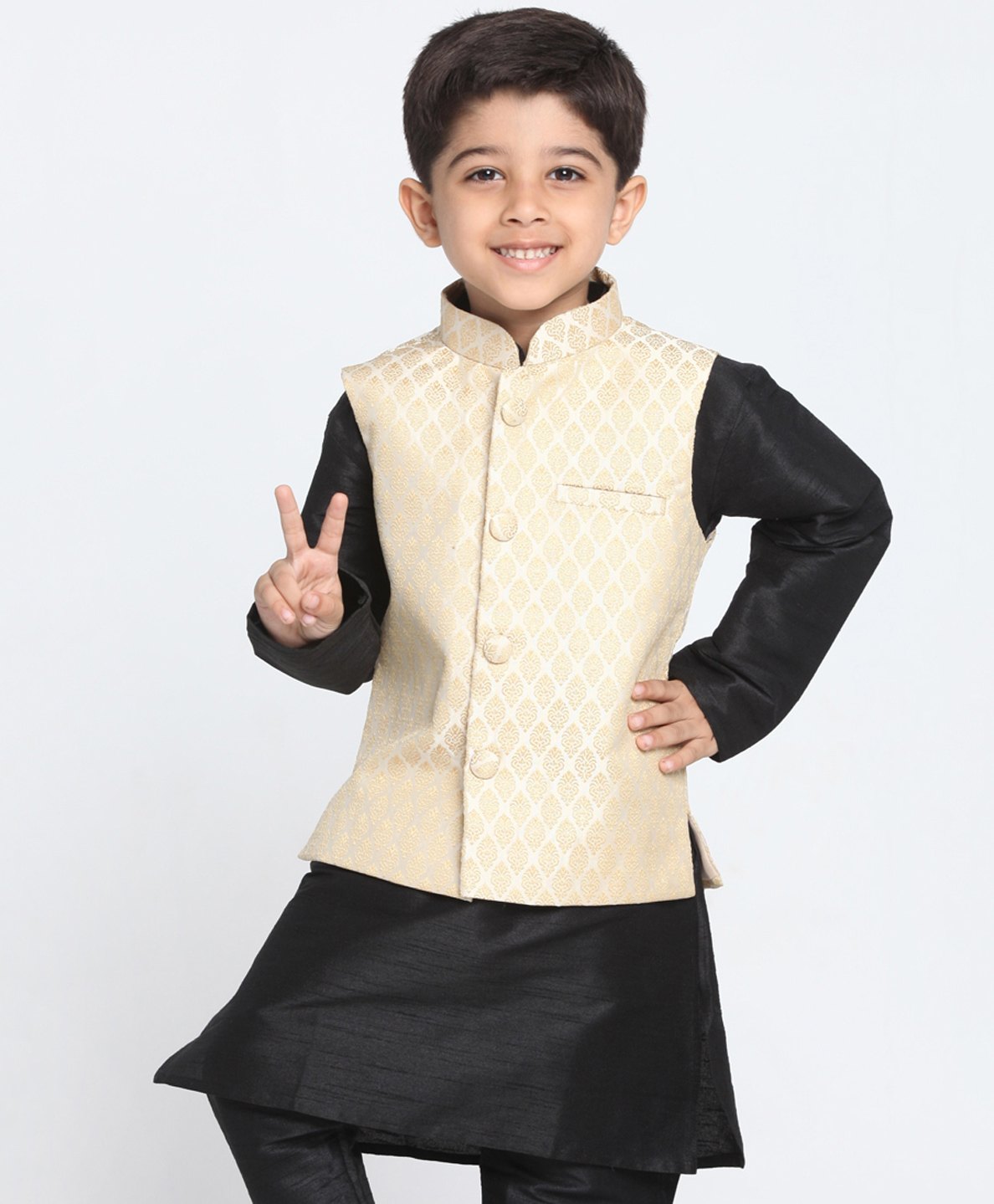 JBN Creation Silk Blend Sleeveless Motif Embroidered Nehru Jacket - Cream-picture-10