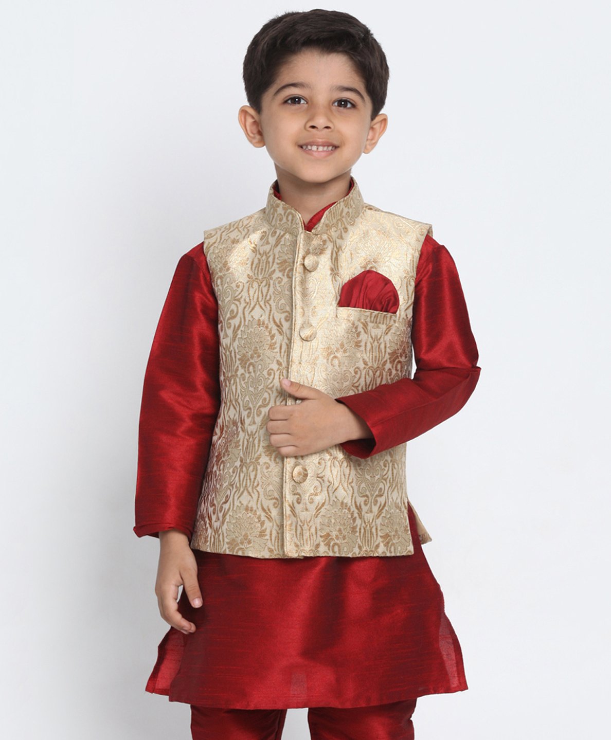 JBN Creation Silk Blend Banarasi Brocade Sleeveless Floral Embroidered Nehru Jacket - Gold-picture-13