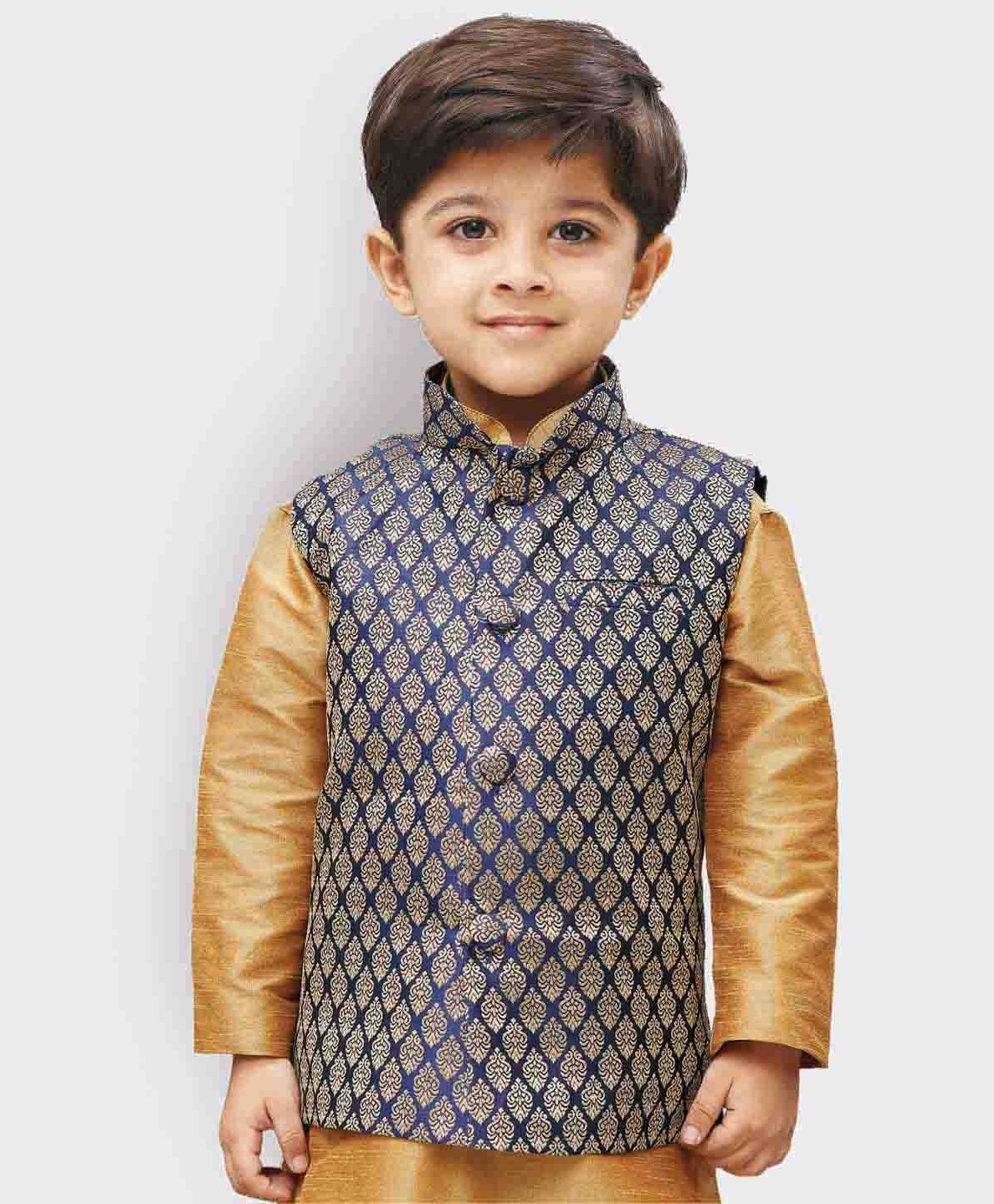 JBN Creation Brocade Sleeveless Damask Embroidered Nehru Jacket - Blue-image-20