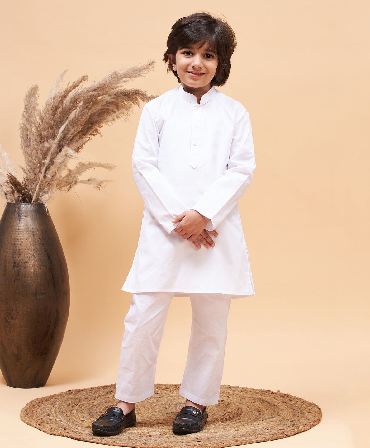JBN Creation Cotton Full Sleeves Solid Coordinating Kurta & Pyjama Set - White-picture-22