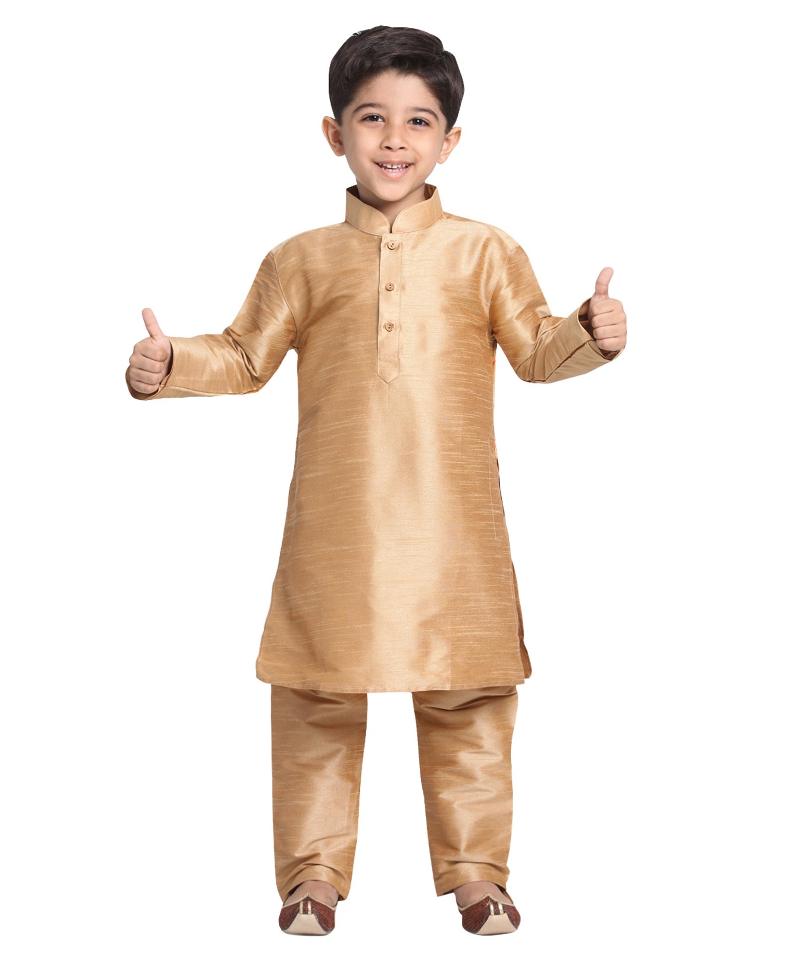 JBN Creation Silk Full Sleeves Solid Coordinating Kurta & Pyjama Set - Gold-picture-21