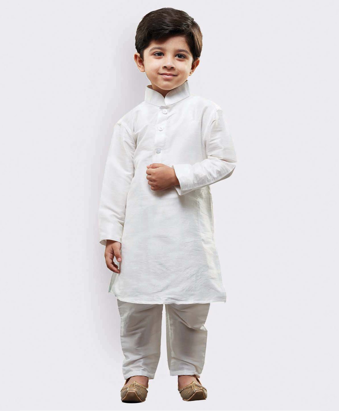 JBN Creation Silk Full Sleeves Solid Kurta Pyjama Set - White-picture-14