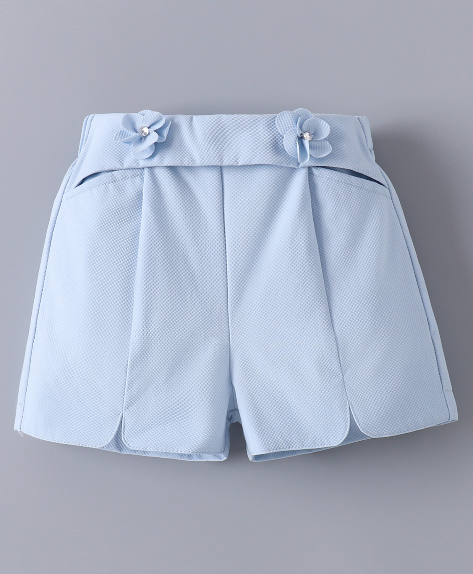 Mark & Mia Checkered Shorts With Floral Applique - Light Blue-image-15