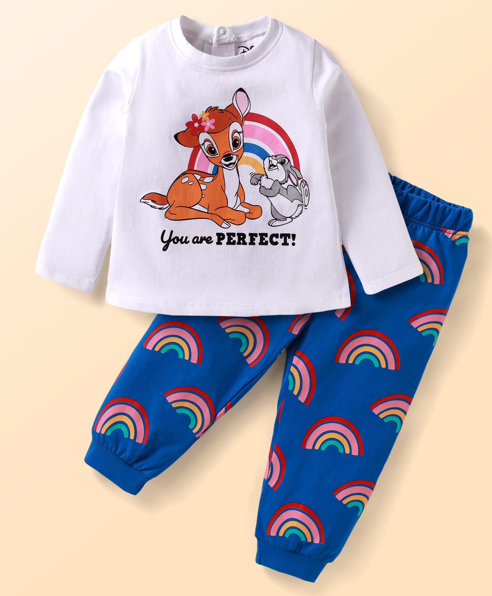 Babyhug Disney Single Jersey Knit Full Sleeves Night Suit With Bambi Graphics - Blue & White-picture-28