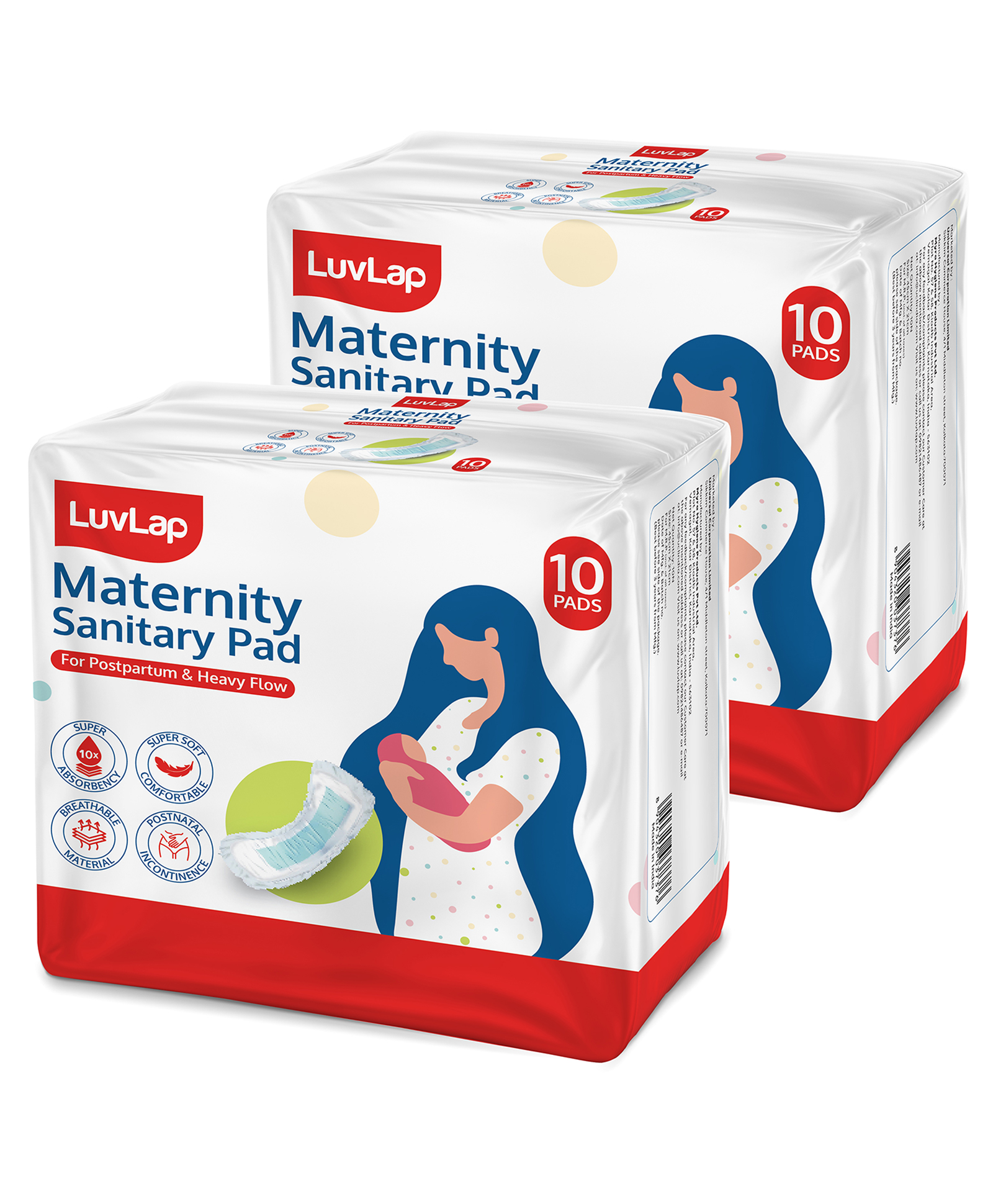 LuvLap Extra Absorbent Maternity Pads Pack of 2 - 10 Pads Each