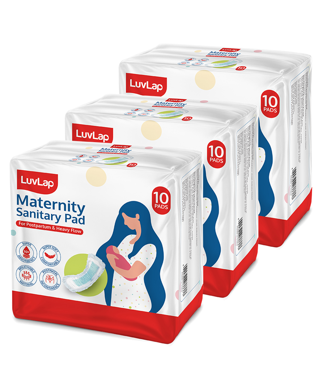 LuvLap Extra Absorbent Maternity Pads Pack of 3 - 10 Pads Each