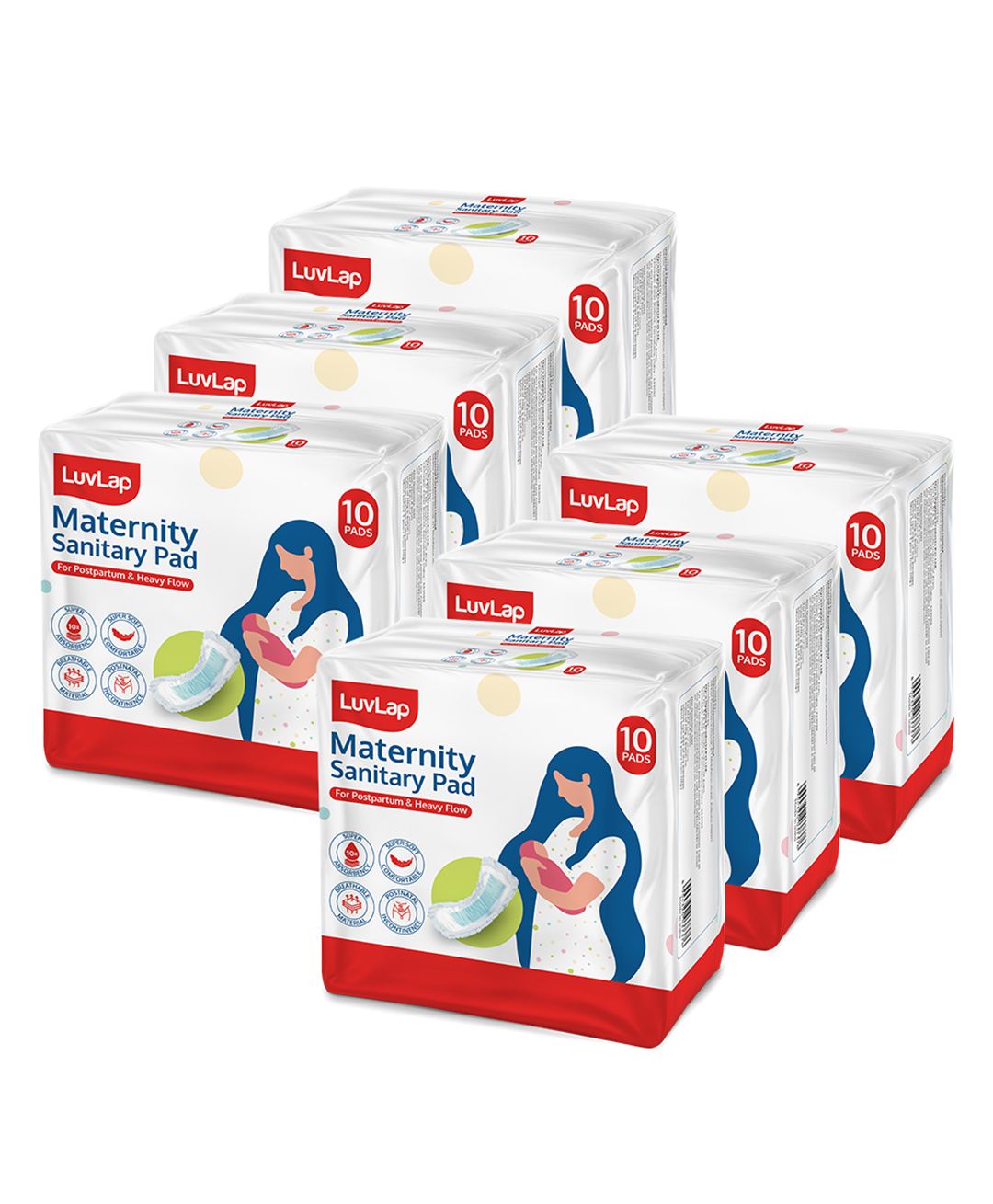 Luv Lap Extra Absorbent Maternity Pads - Pack of 6 ( 60 Pads )