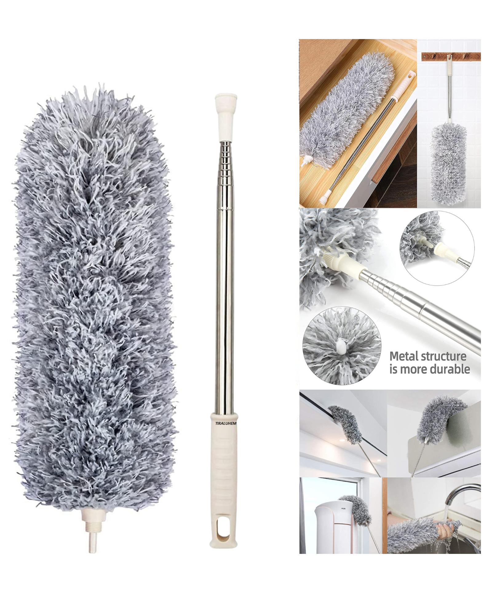 Paper Moon Long Handle Microfiber Feather Ceiling Duster For Dust Cleaning Extendable Pole For Cleaning High Cobweb Stick High Ceiling Fan for Home and Kitchen 1 Pcs - Grey-image-2