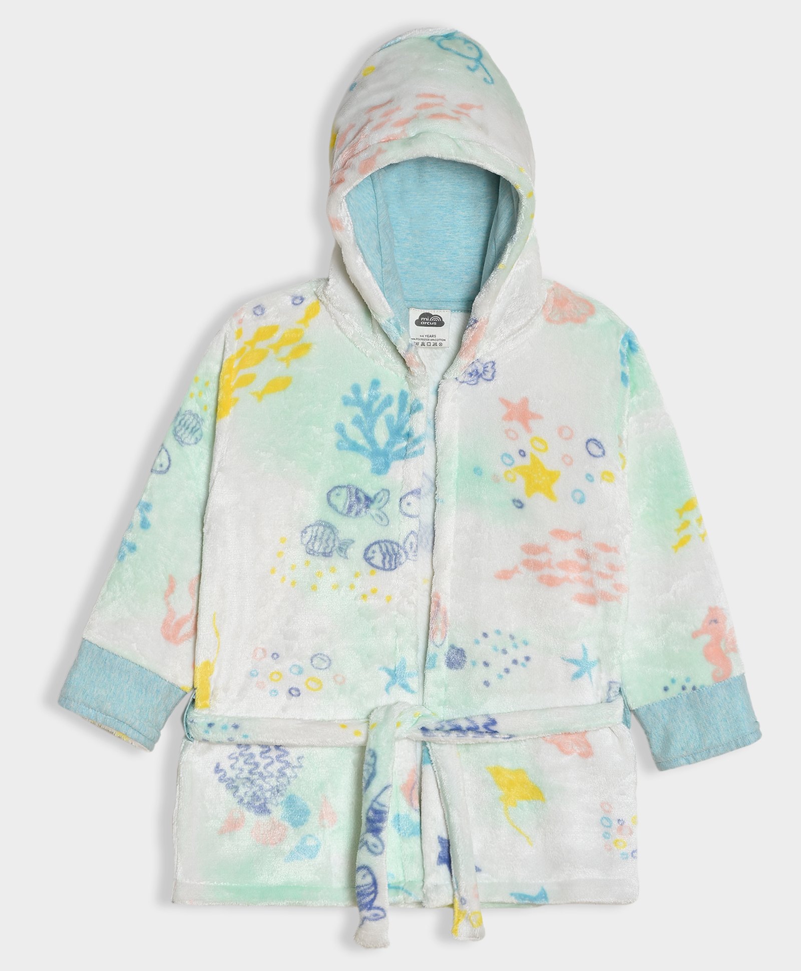 Mi Arcus Full Sleeves Sea Life Printed Hooded Bathrobe - Multi Colour-picture-19
