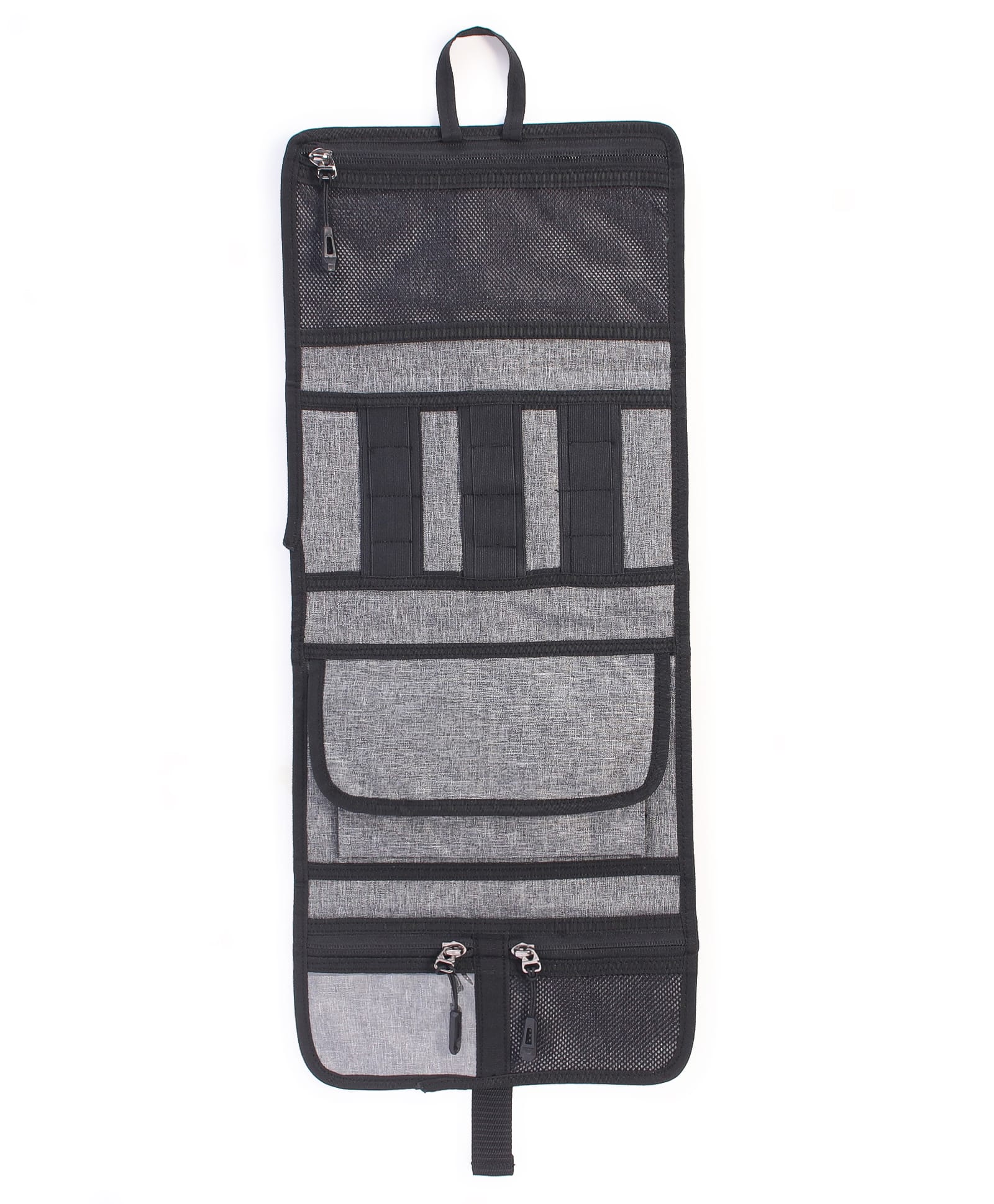 fab n funky 4-in-1 Hanging Roll Up Makeup Pouch Kit | Folding Travel Toiletry Bag with Compartments | Detachable Pouch Cosmetic Organizer - Grey-picture-10