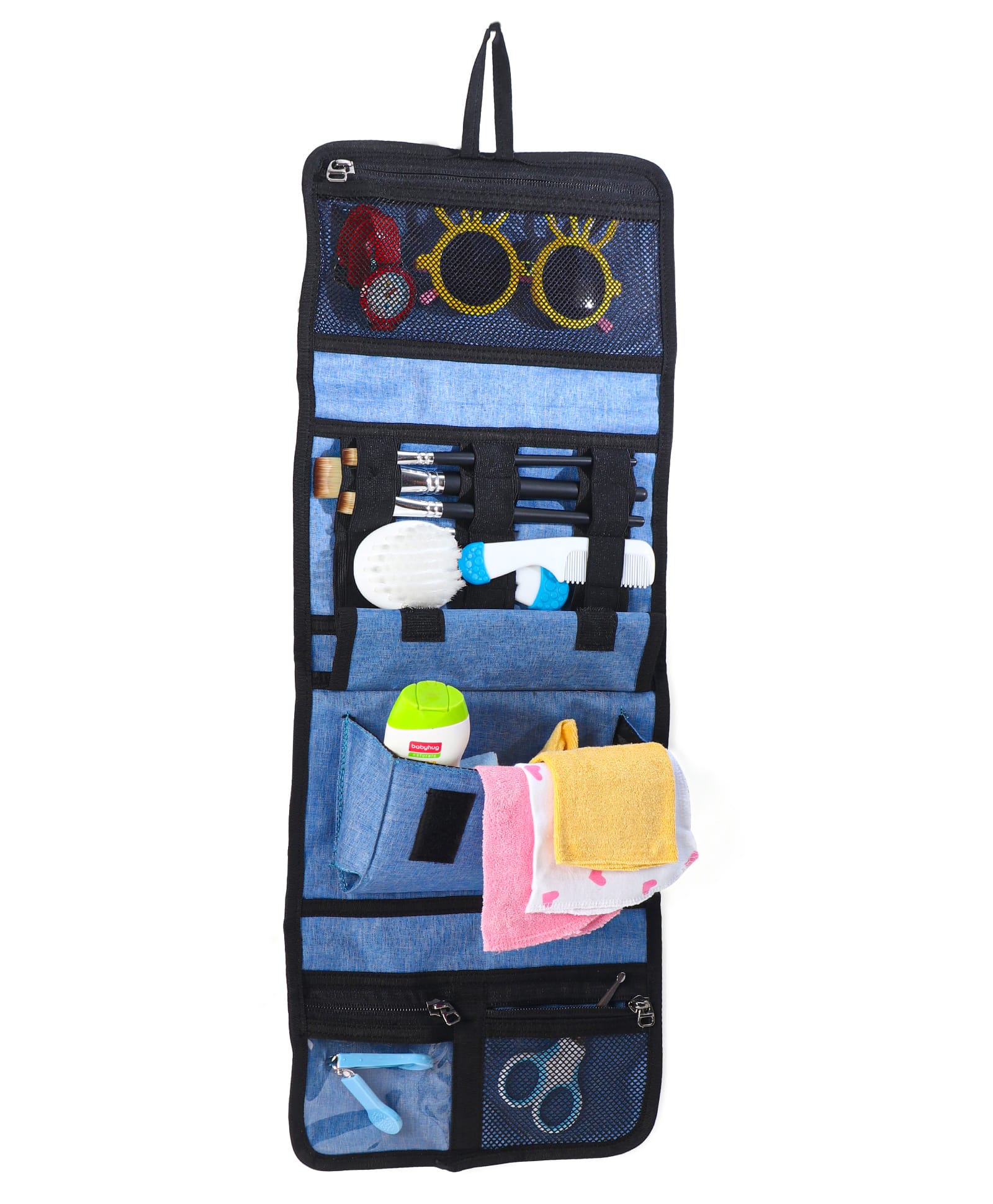 fab n funky Folding Travel Toiletry Bag with Compartments &Detachable Pouch- Blue-picture-26