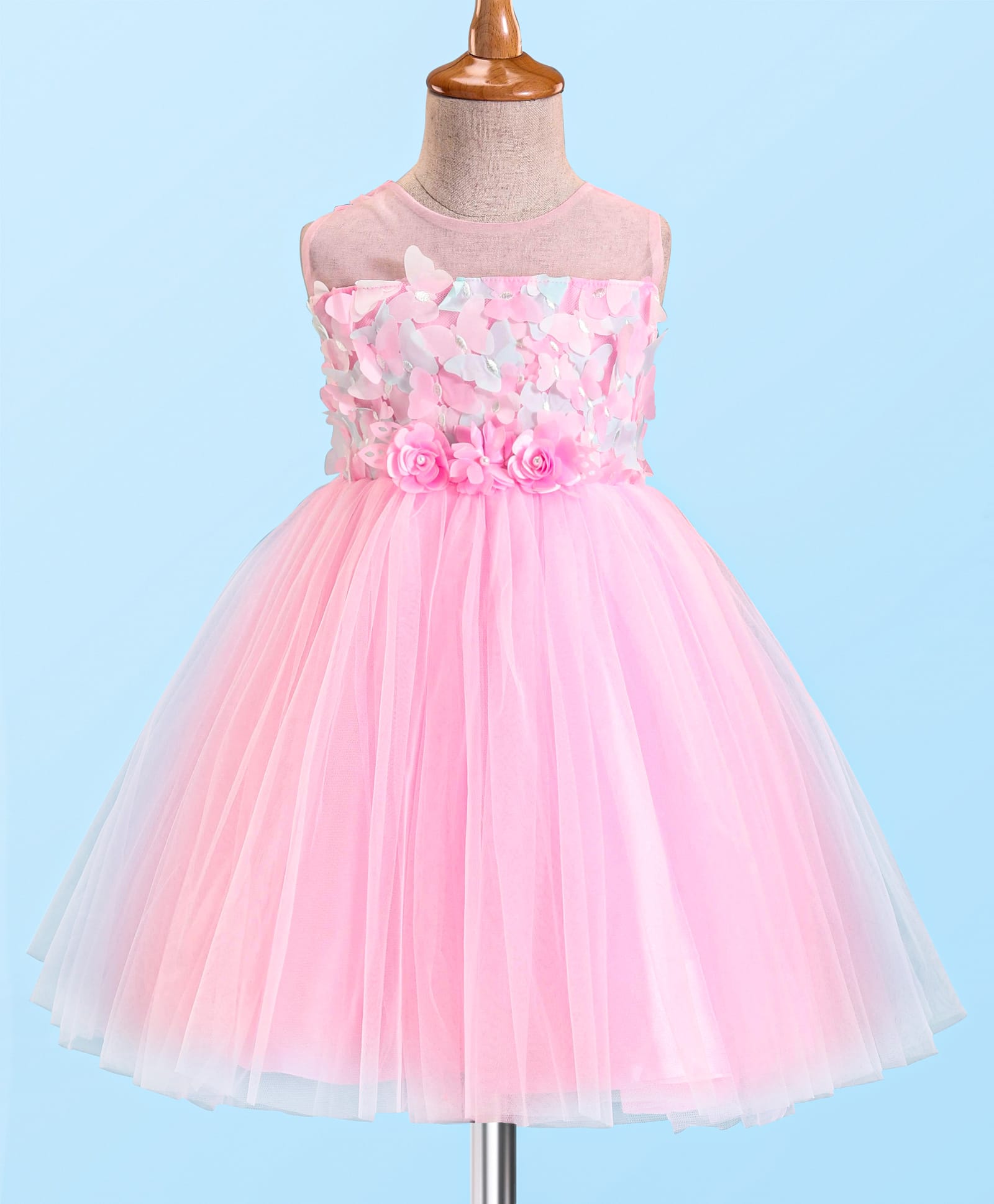 Babyhug Woven Sleeveless Party Dress With Floral & Butterfly Applique - Light Pink-picture-35